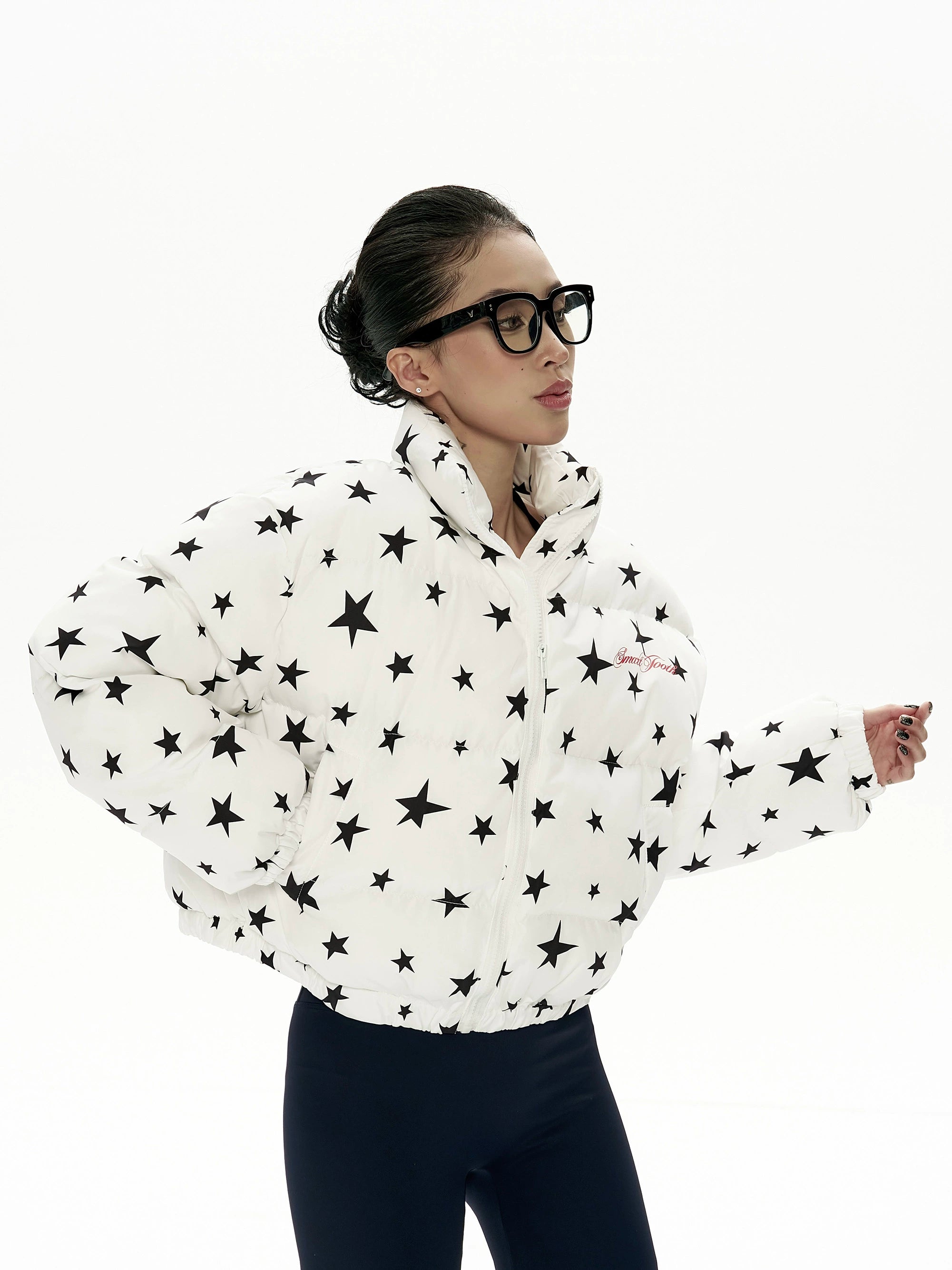 野生zero立领印花短款棉服女秋冬新款设计感小众宽松加厚棉衣外套