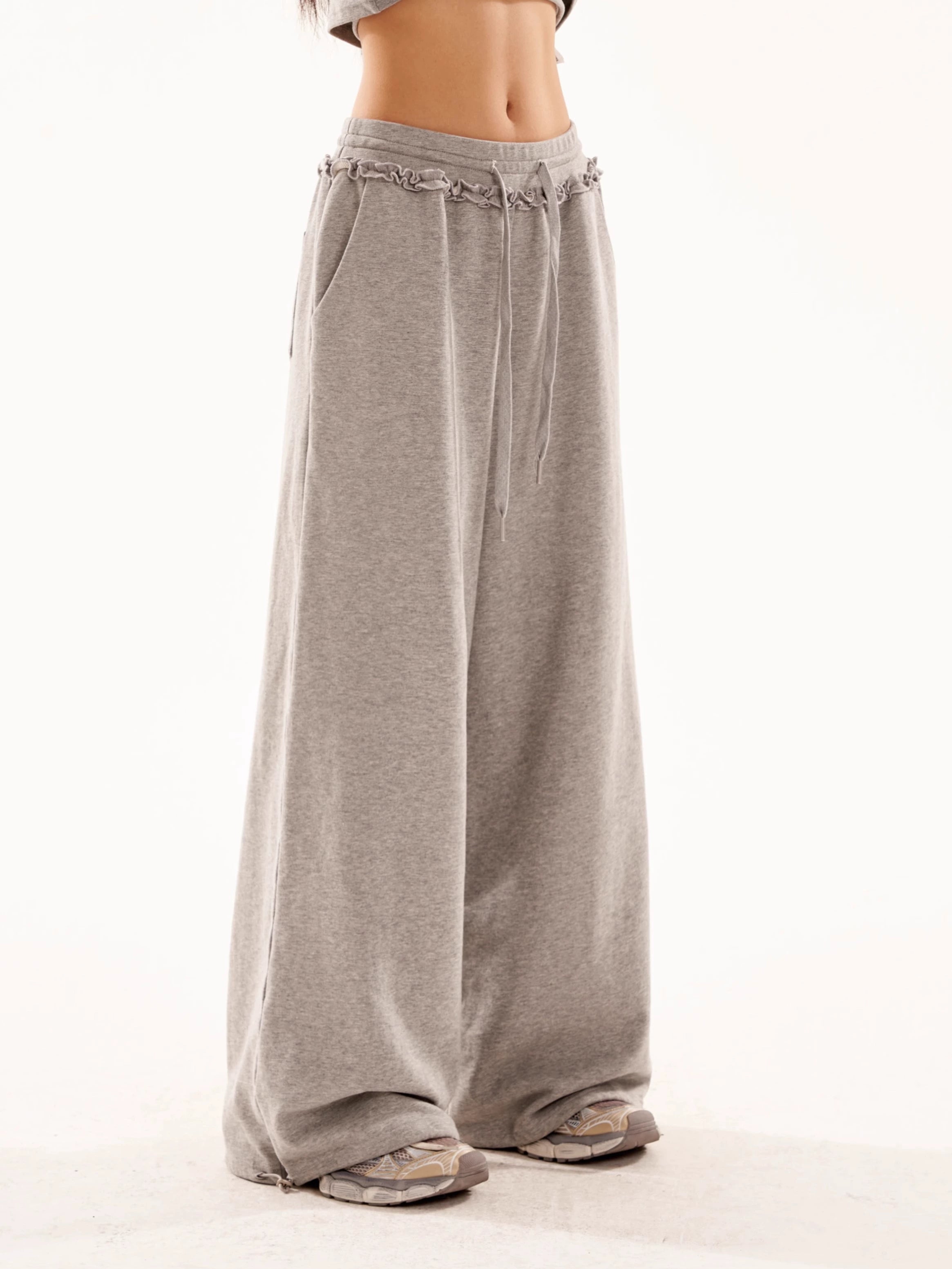 野生zero白黑灰色休闲裤女秋冬显瘦宽松慵懒风松弛感阔腿直筒裤子