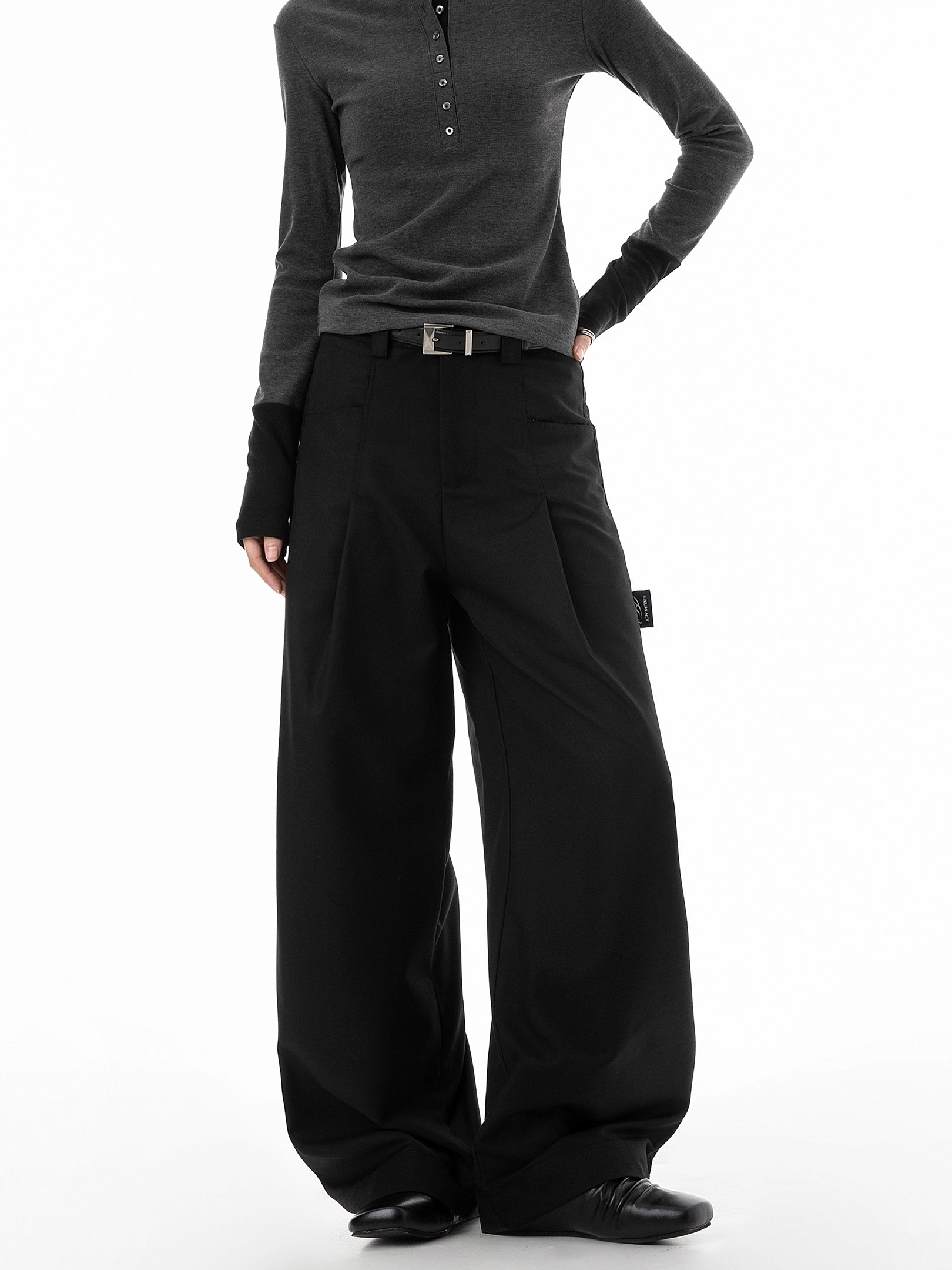 ICH MODE 美式复古刺绣休闲裤女秋冬宽松直筒裤阔腿裤垂感西装裤