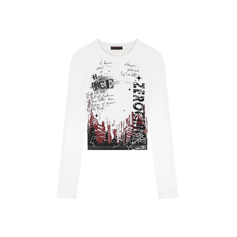 野生zerocircle白色插肩长袖t恤女春秋季y2k辣妹修身小众短款上衣