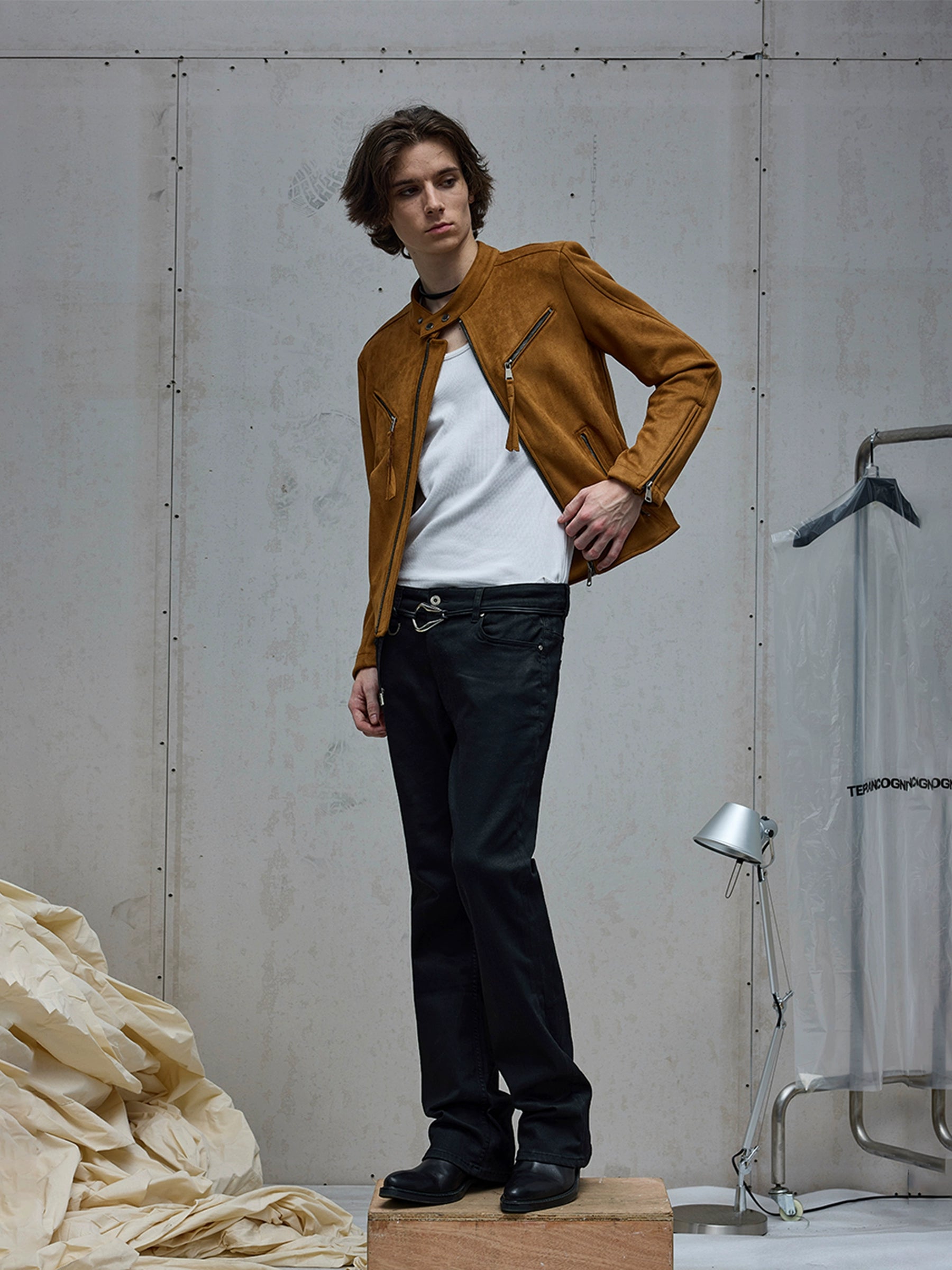 棉羊绒麂皮手感立领夹克修饰肩型合身外套Nico同款TERRAINCOGNITA