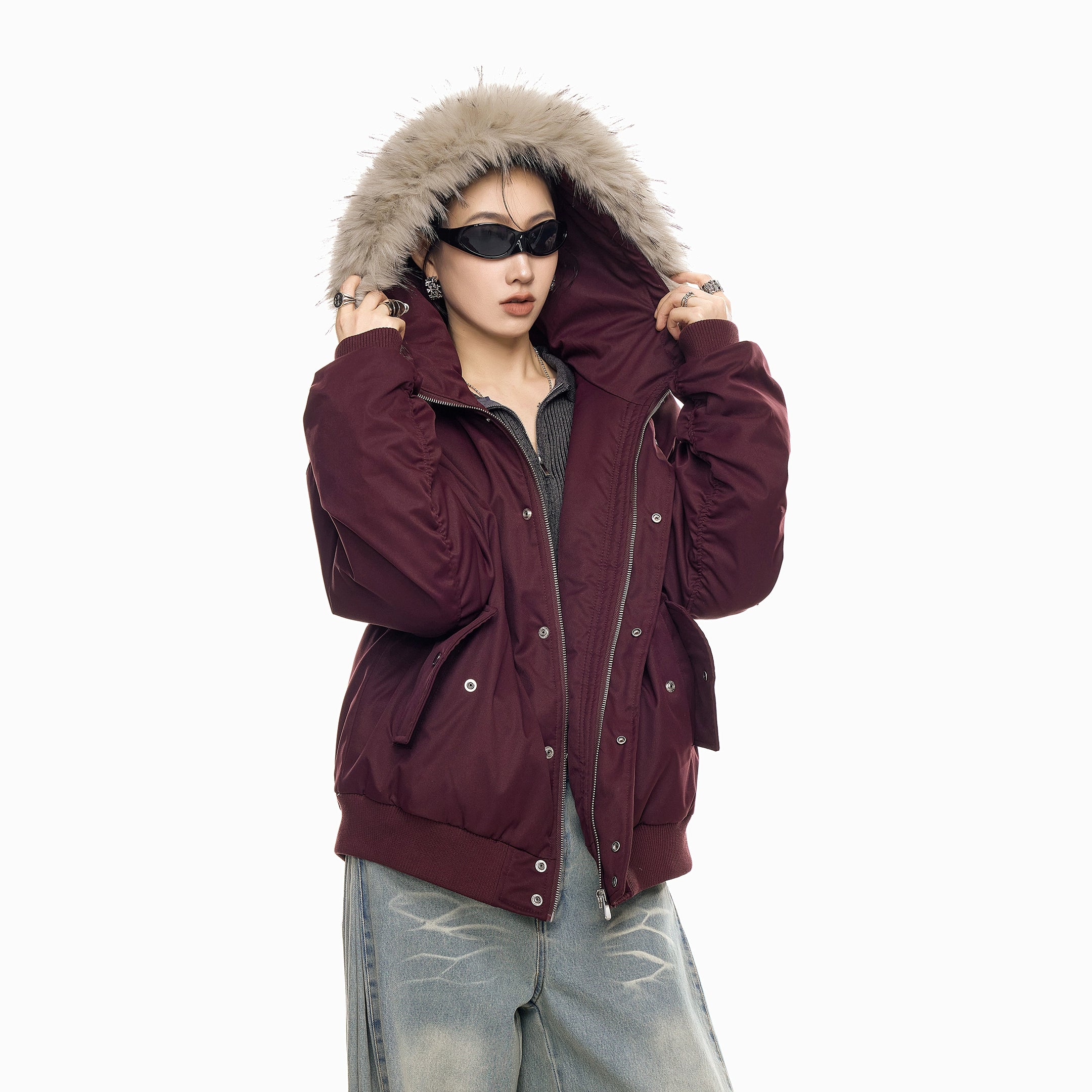 ICH MODE 美式复古毛领加厚棉服女秋冬季宽松保暖派克服棉衣外套