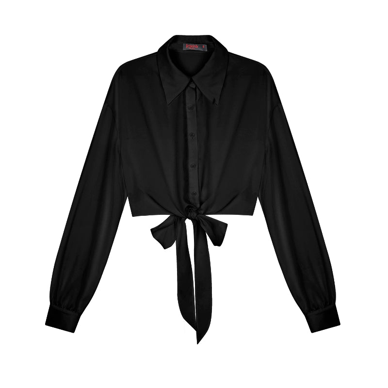 野生zerocircle 辣妹套装女春黑白色宽松长袖绑带衬衫a字半身裙子