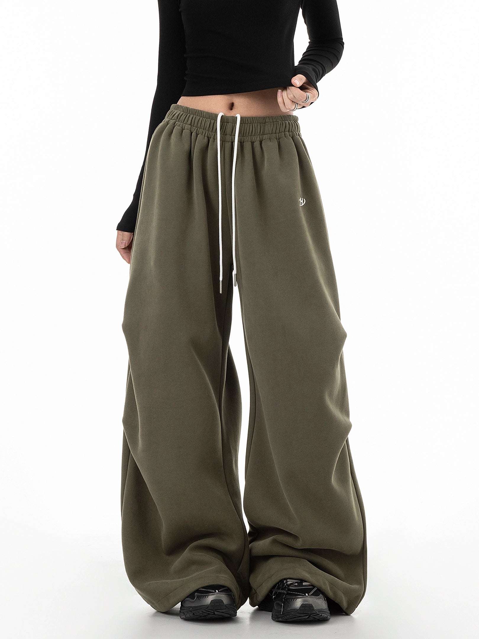 ICH MODE 美式复古伞兵休闲裤女宽松抽绳运动裤工装裤直筒阔腿裤