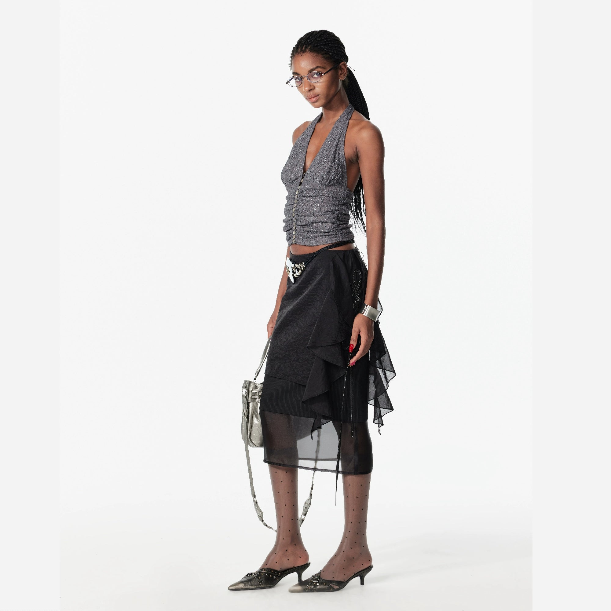 2th Desire叠穿多层撞色薄雾少女绑带设计感短款网纱西装半身裙女