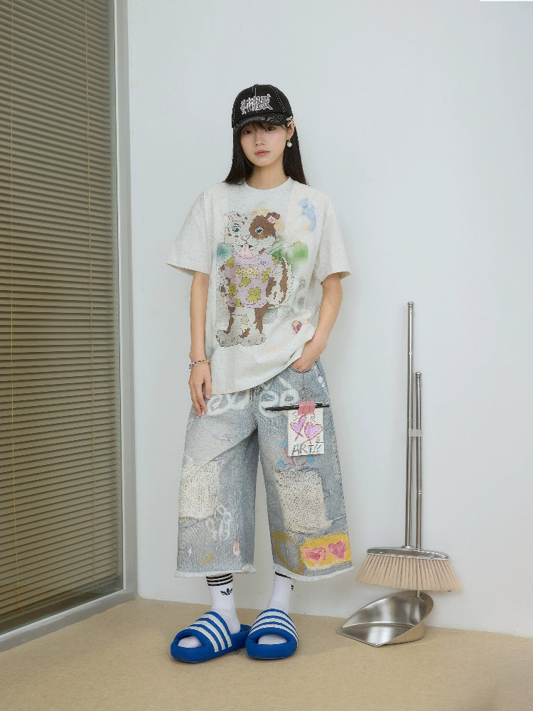 “陨石小狗”| eeee红陨石边牧涂鸦短袖宽松小众设计感手绘T恤夏