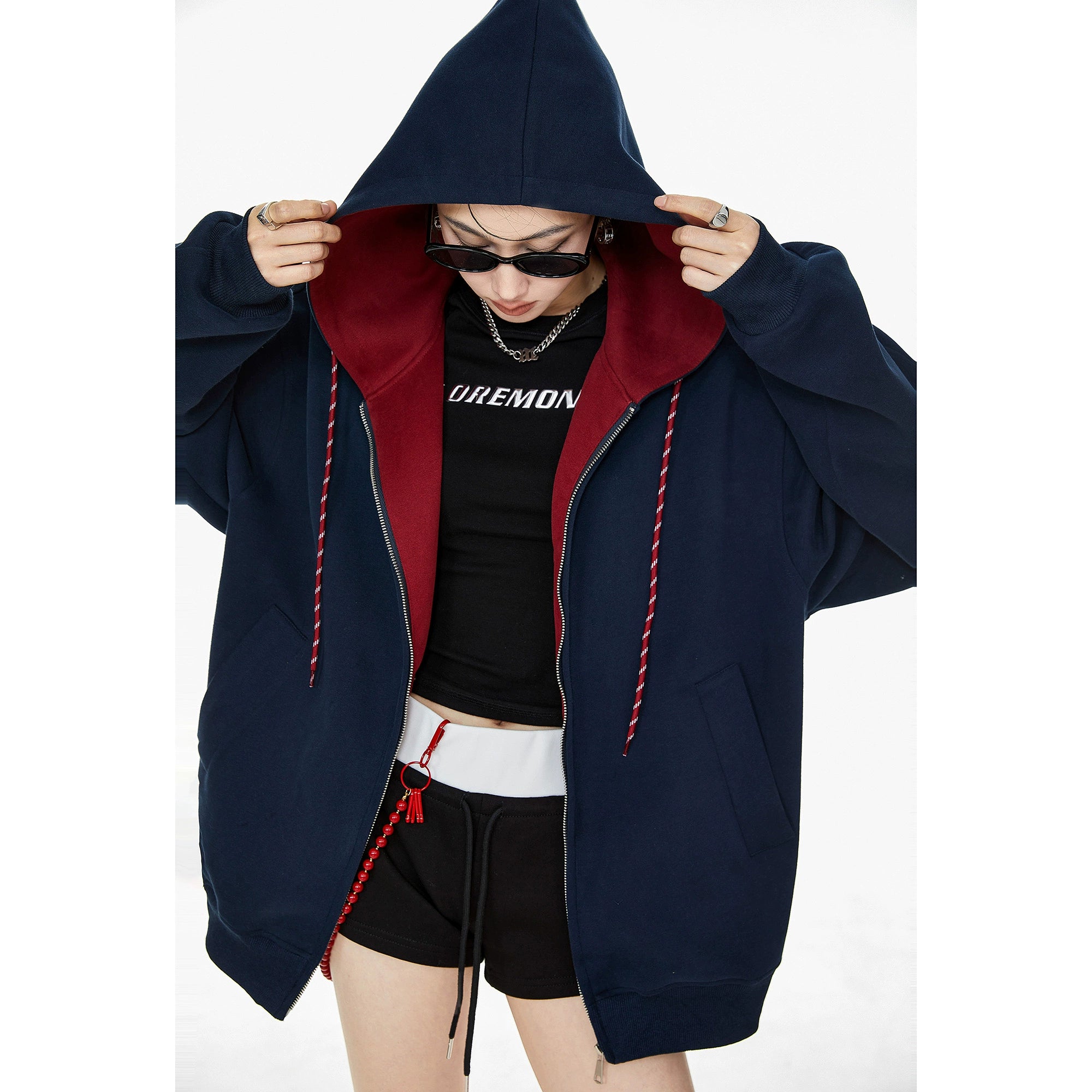 ICH MODE 美式复古加绒连帽外套女秋冬2025新款宽松卫衣开衫上衣