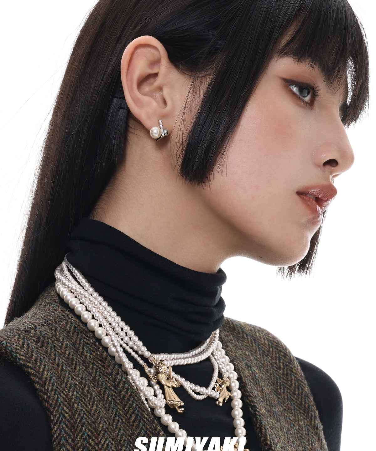 简约就是高级！SUMIYAKI原创双层方块珍珠耳钉精致简约百搭耳环