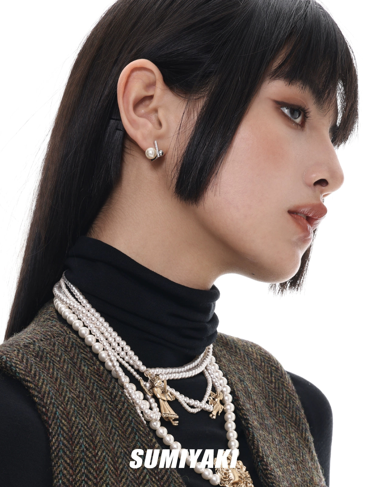 简约就是高级！SUMIYAKI原创双层方块珍珠耳钉精致简约百搭耳环