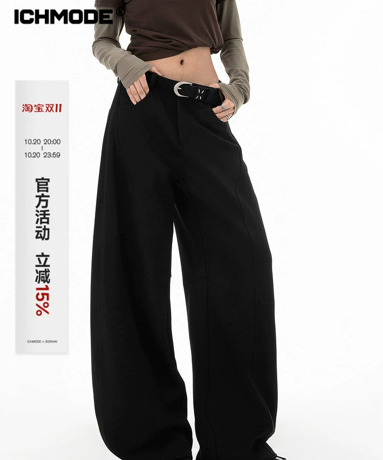 ICH MODE 美式复古弯刀休闲裤女新款宽松直筒阔腿裤子运动裤卫裤