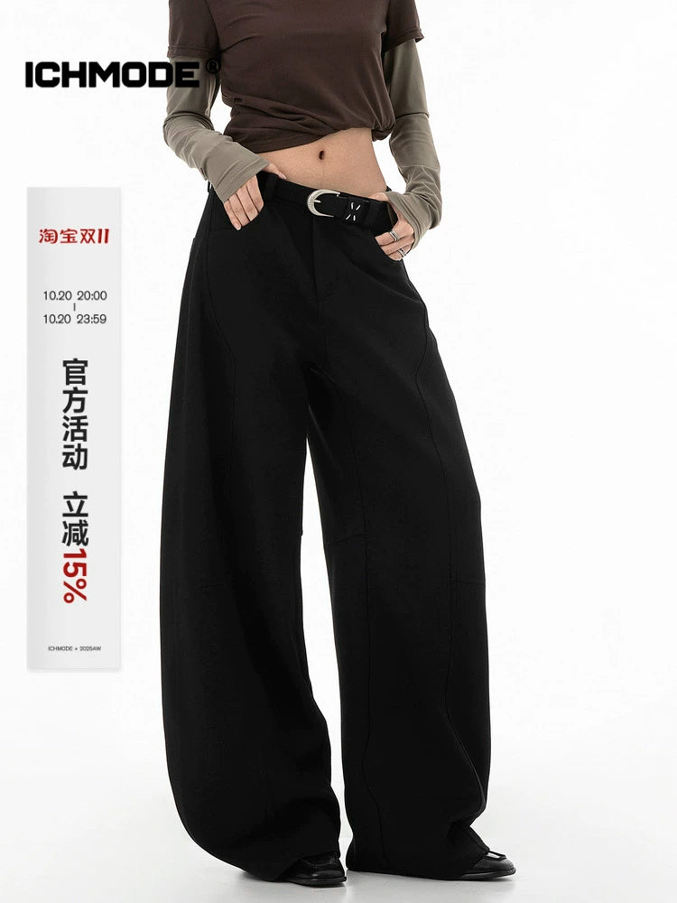 ICH MODE 美式复古弯刀休闲裤女新款宽松直筒阔腿裤子运动裤卫裤