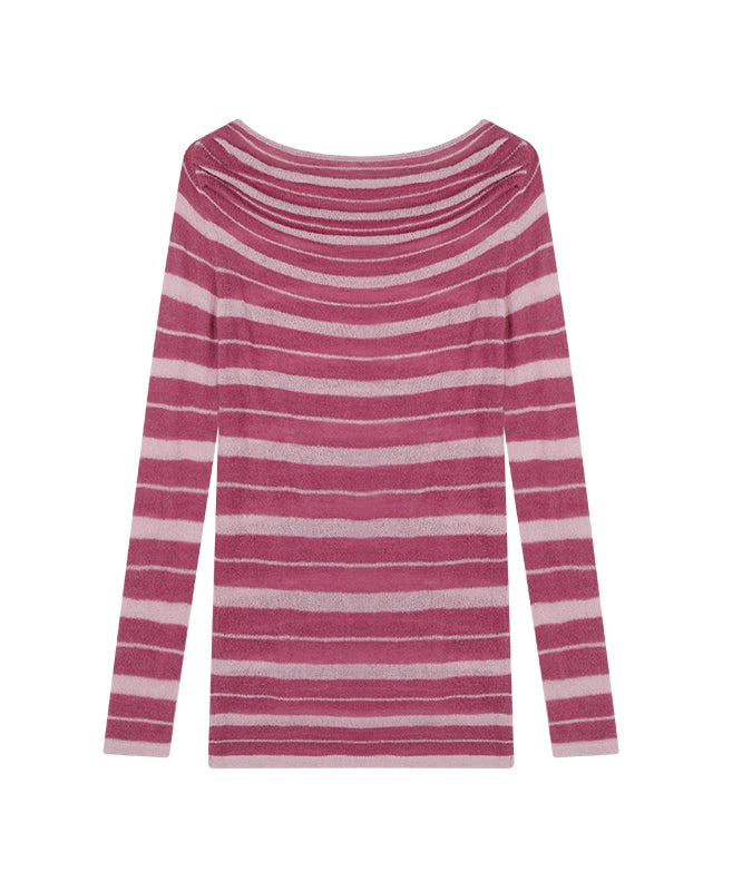 野生zerocircle条纹长袖针织衫女春季韩版宽松显瘦中长款荡领上衣