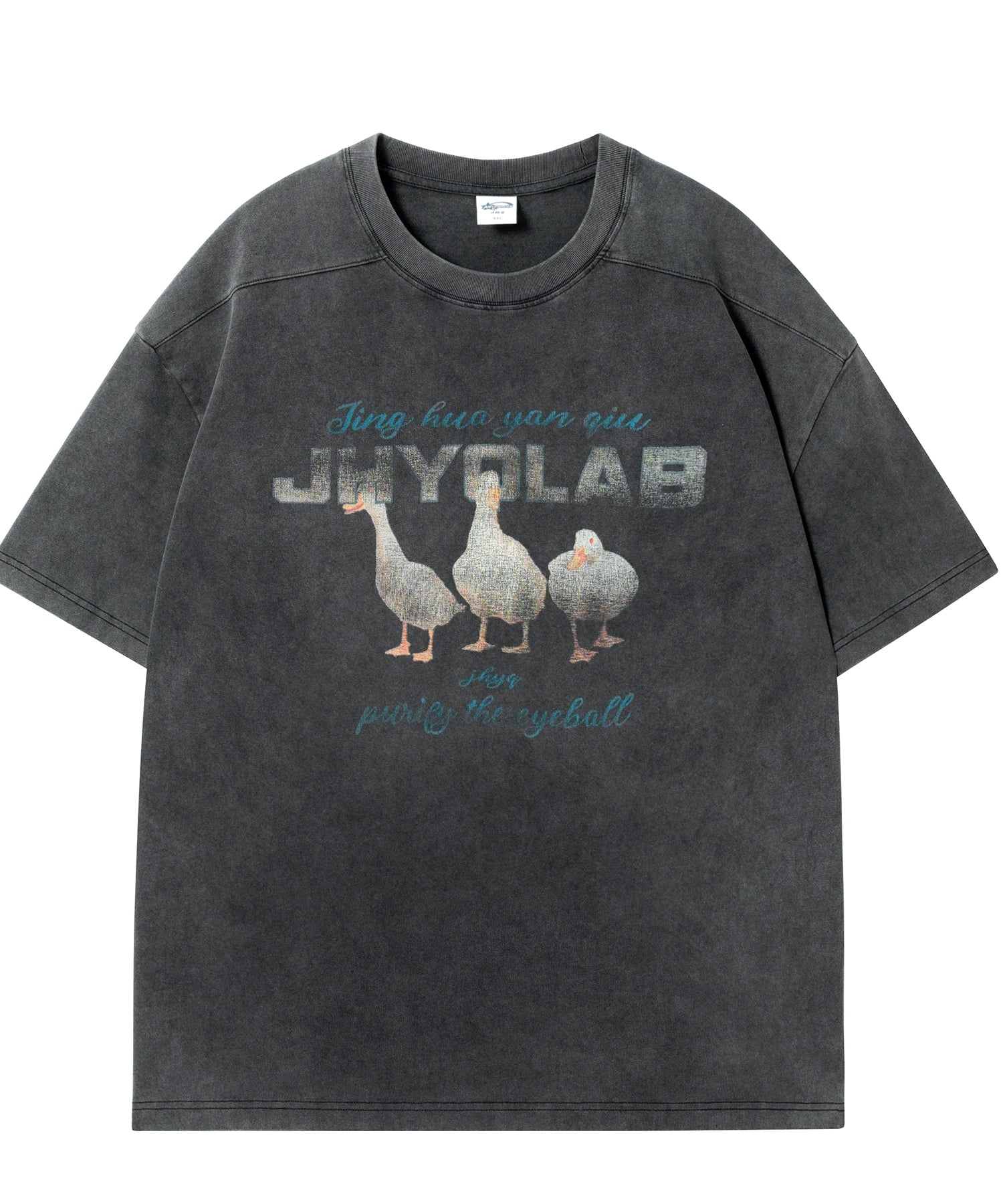 【2025好运鸭】JHYQ美式水洗做旧圆领短袖t恤男宽松重磅印花纯棉T
