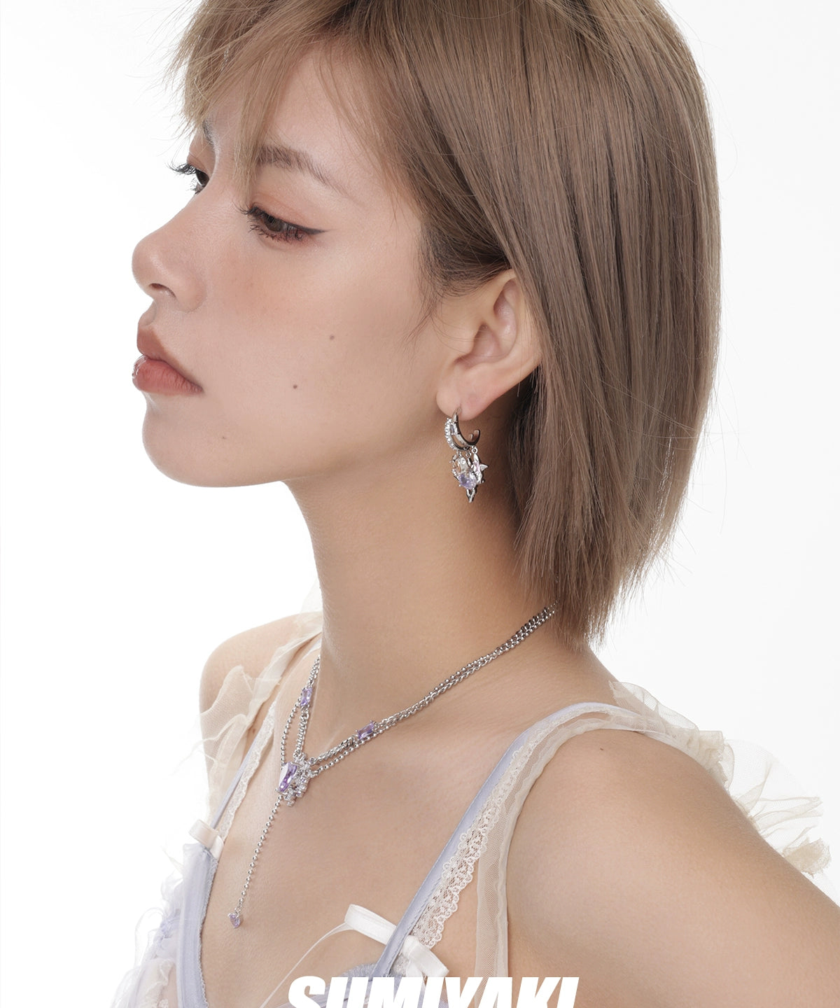 墙推！SUMIYAKI原创谜物系列浪漫彩色叠戴锆石耳环s925银针耳饰女