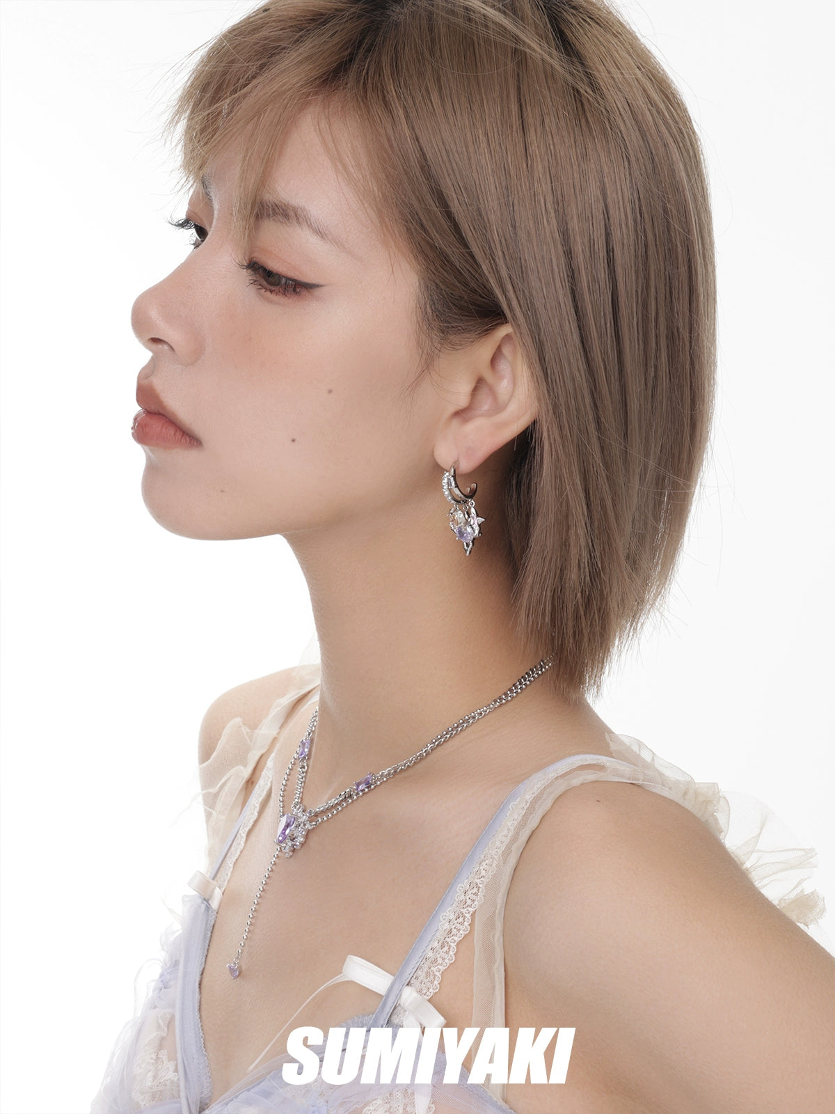 墙推！SUMIYAKI原创谜物系列浪漫彩色叠戴锆石耳环s925银针耳饰女