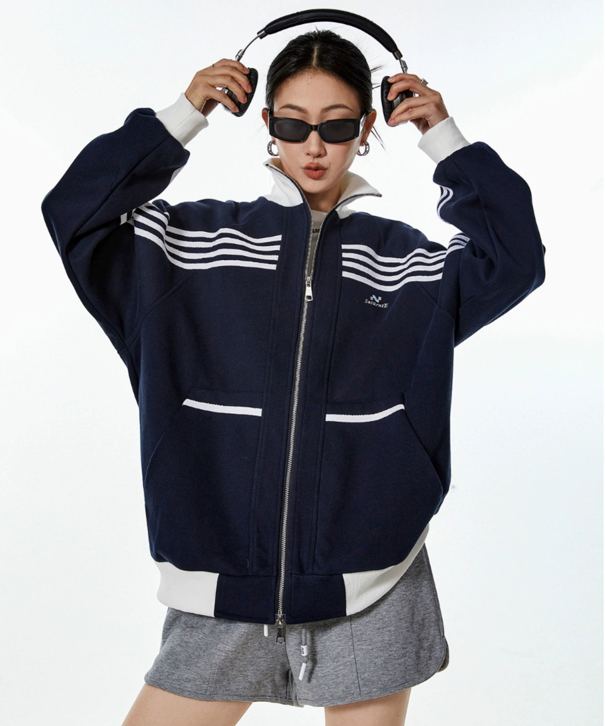 ICH MODE 美式复古休闲运动外套女秋冬宽松薄款开衫上衣2025新款