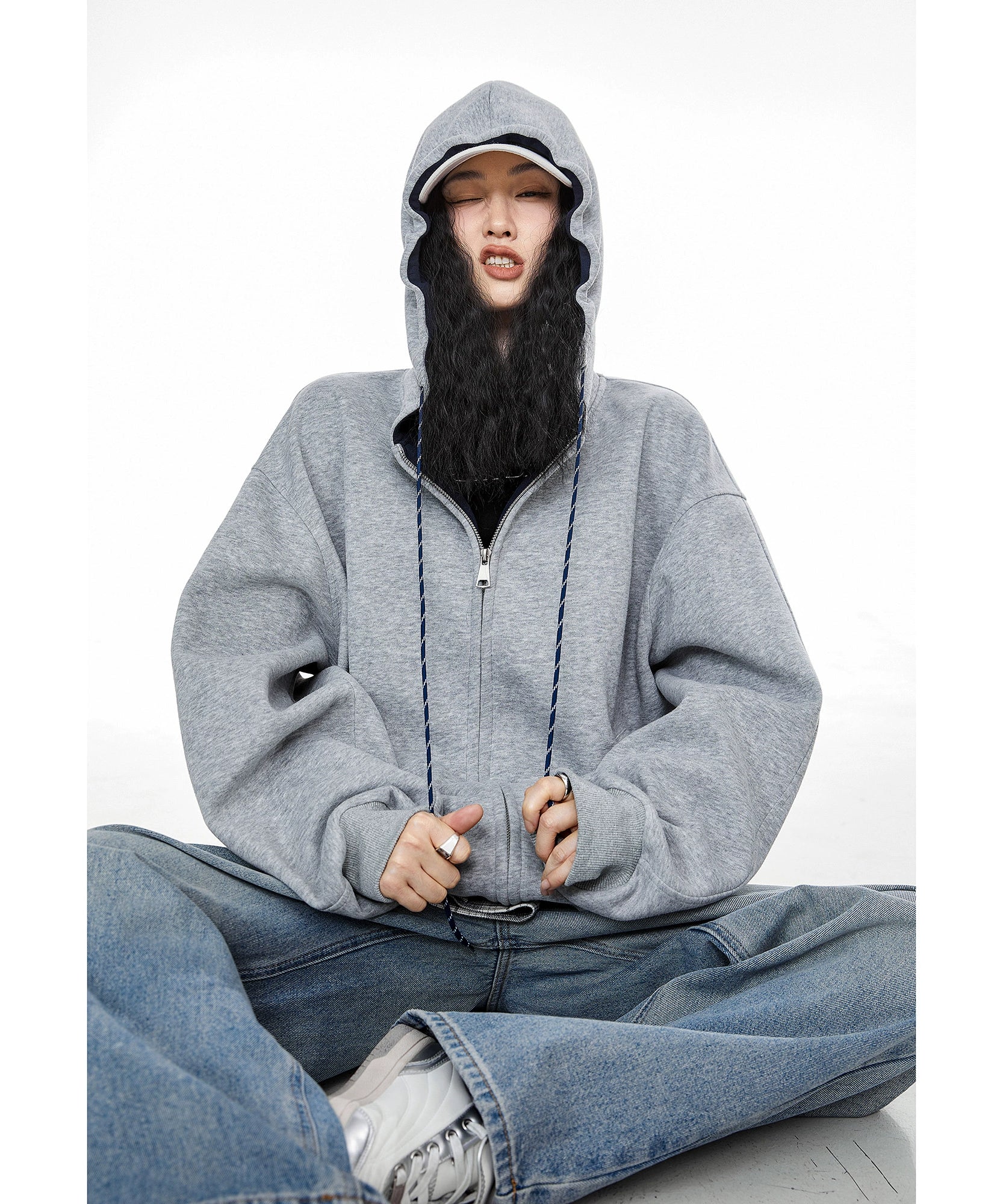 ICH MODE 美式复古加绒连帽外套女秋冬2025新款宽松卫衣开衫上衣