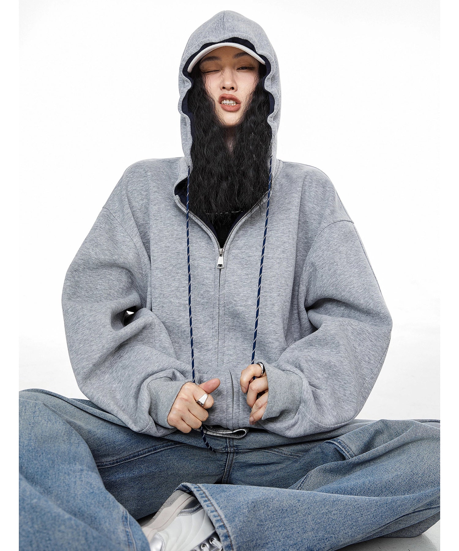 ICH MODE 美式复古加绒连帽外套女秋冬2025新款宽松卫衣开衫上衣