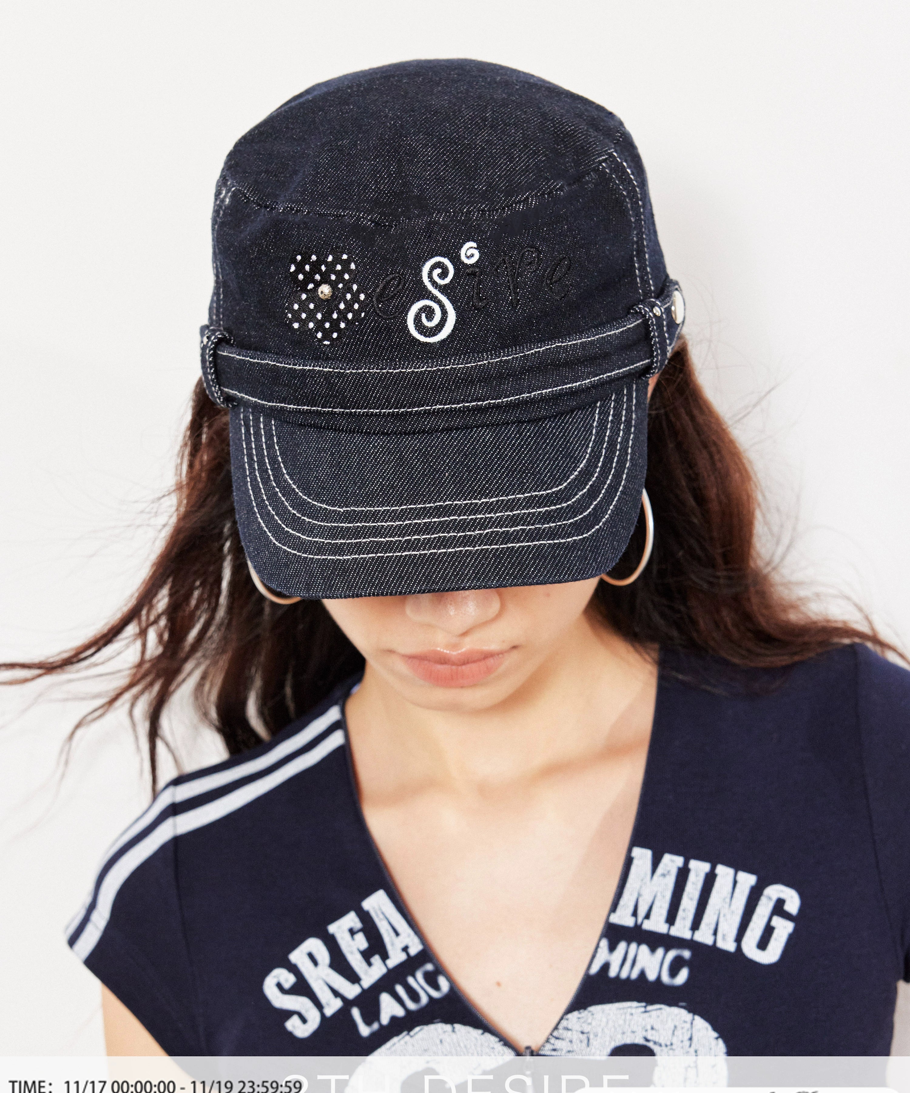 2th Desire原创原牛波点花朵字母刺绣撞色线菊花钉铆钉马术画报帽