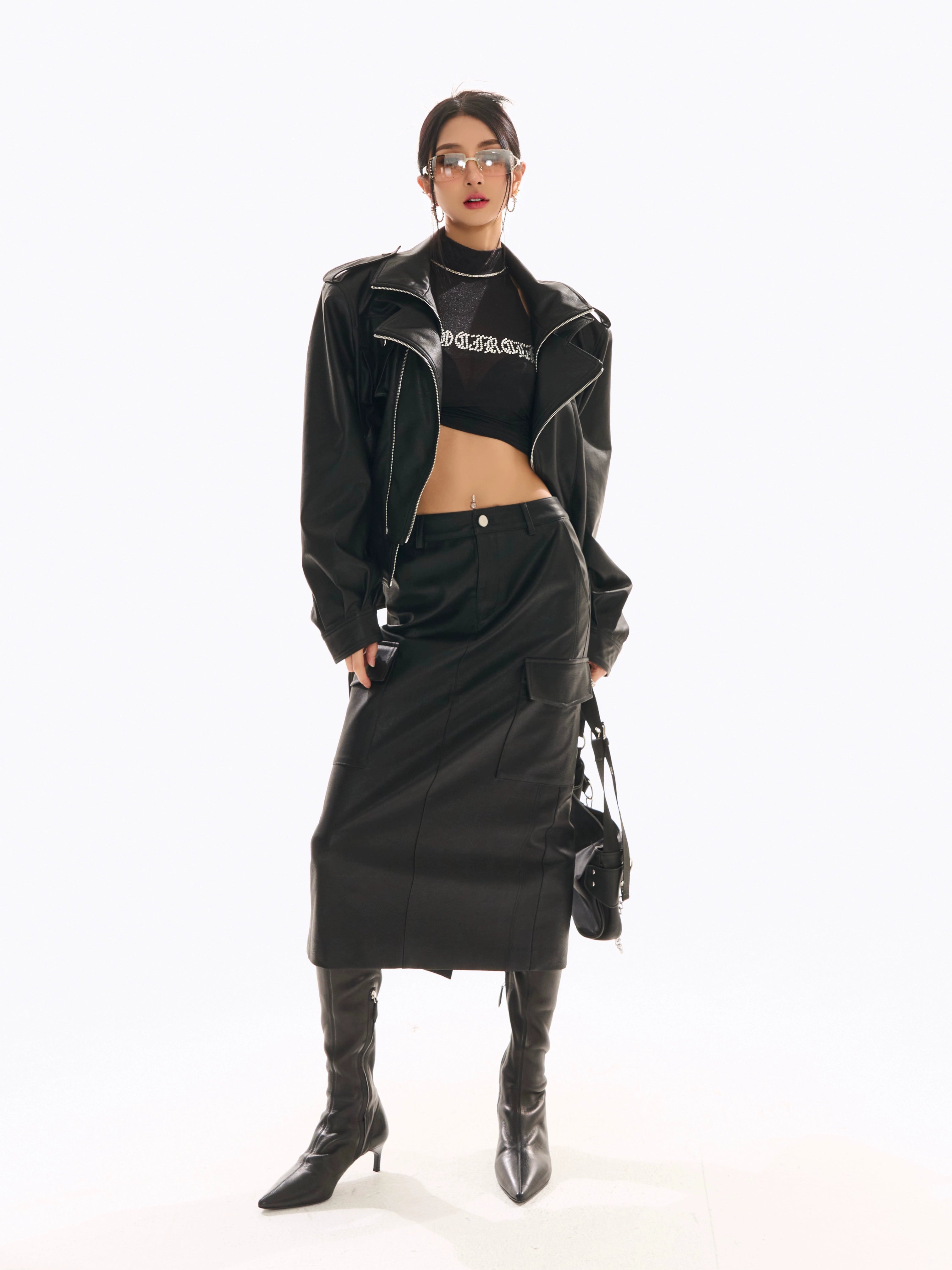 野生zerocircle黑色短款皮衣女春高级设计感小众复古机车夹克外套