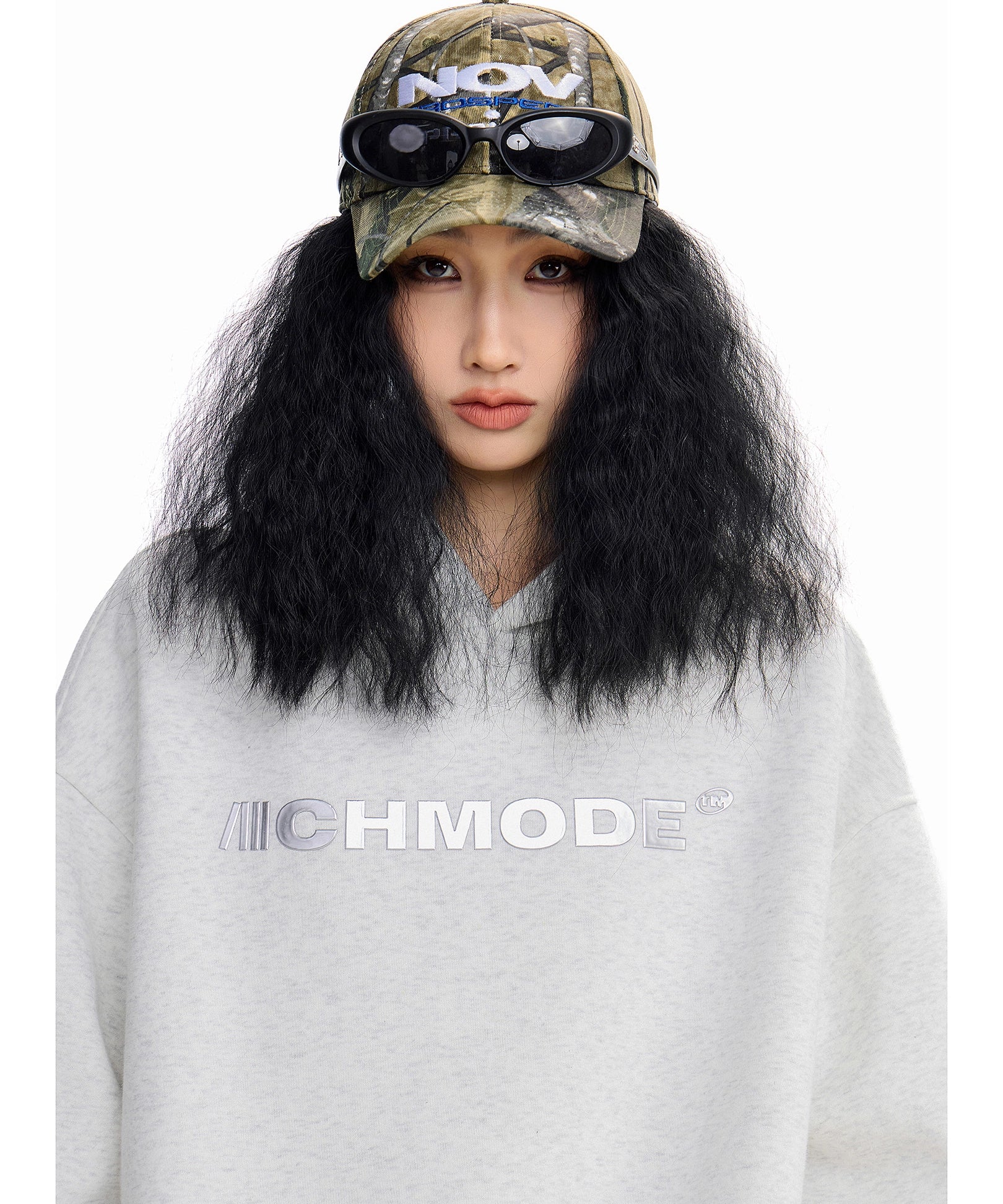 ICH MODE 美式印花黑色连帽卫衣女秋冬宽松流行外套上衣2025新款