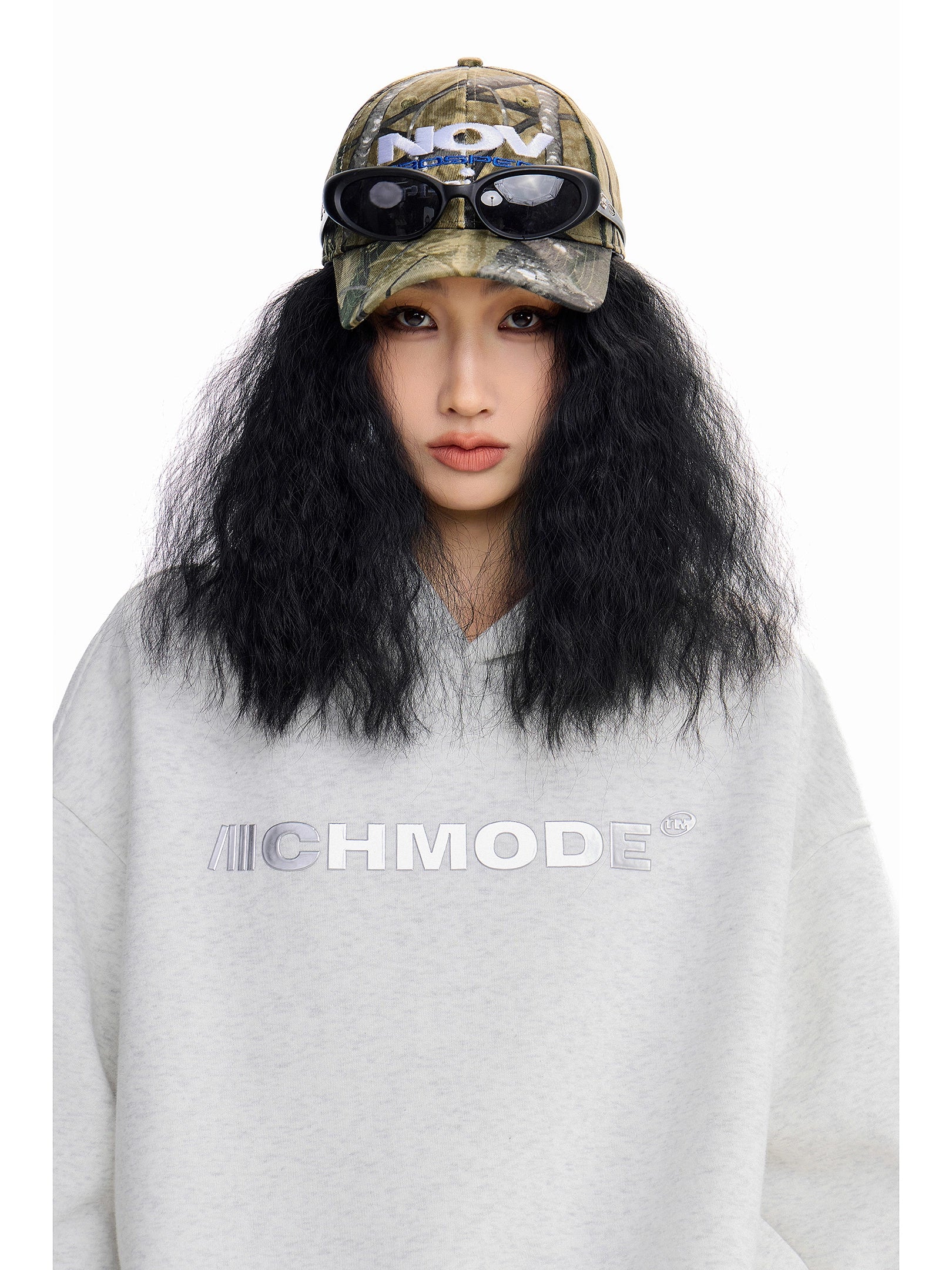 ICH MODE 美式印花黑色连帽卫衣女秋冬宽松流行外套上衣2025新款