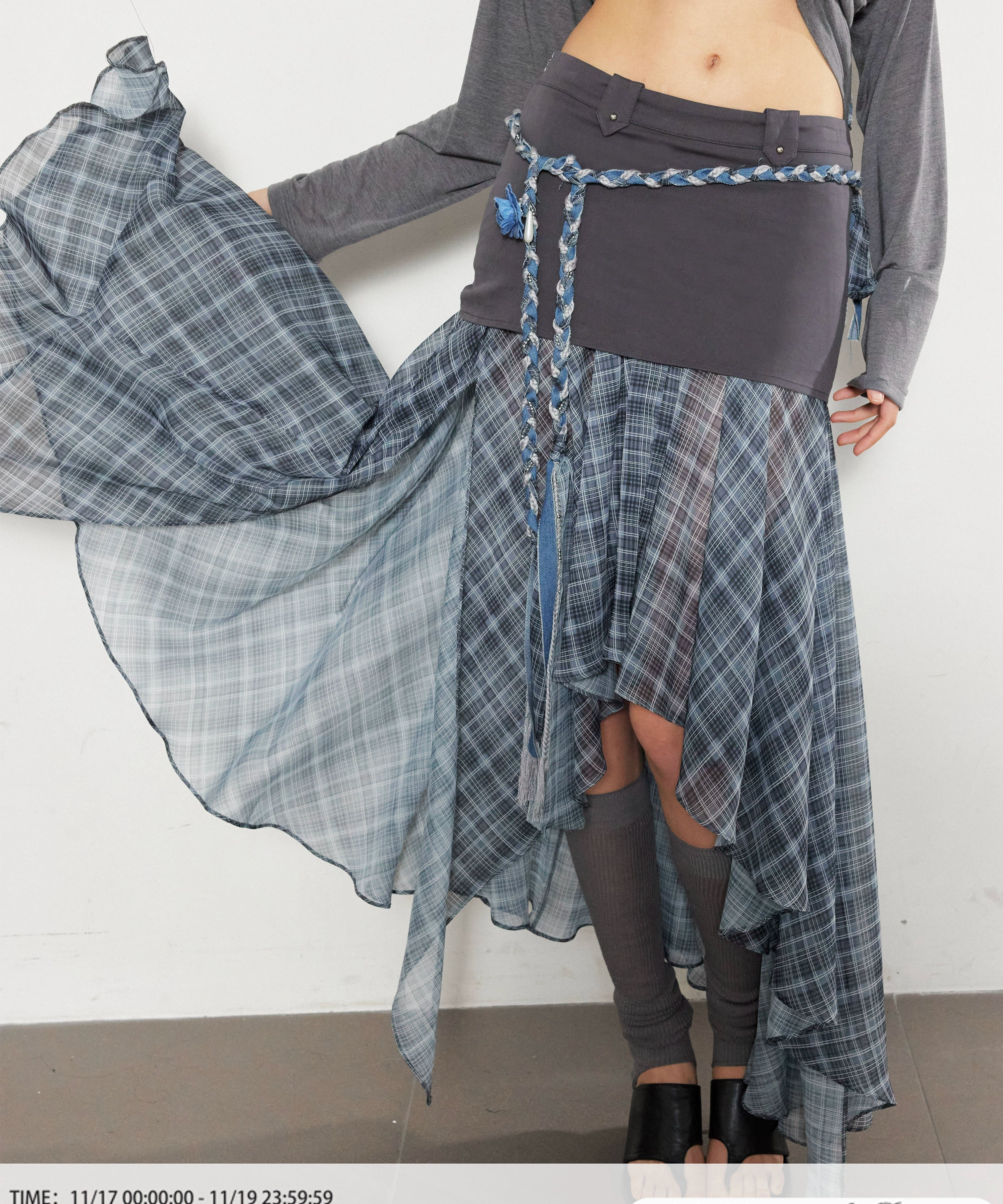 2th Desire复古手工编织亚麻腰带撞色条纹串珠彩色石头流浪感腰绳