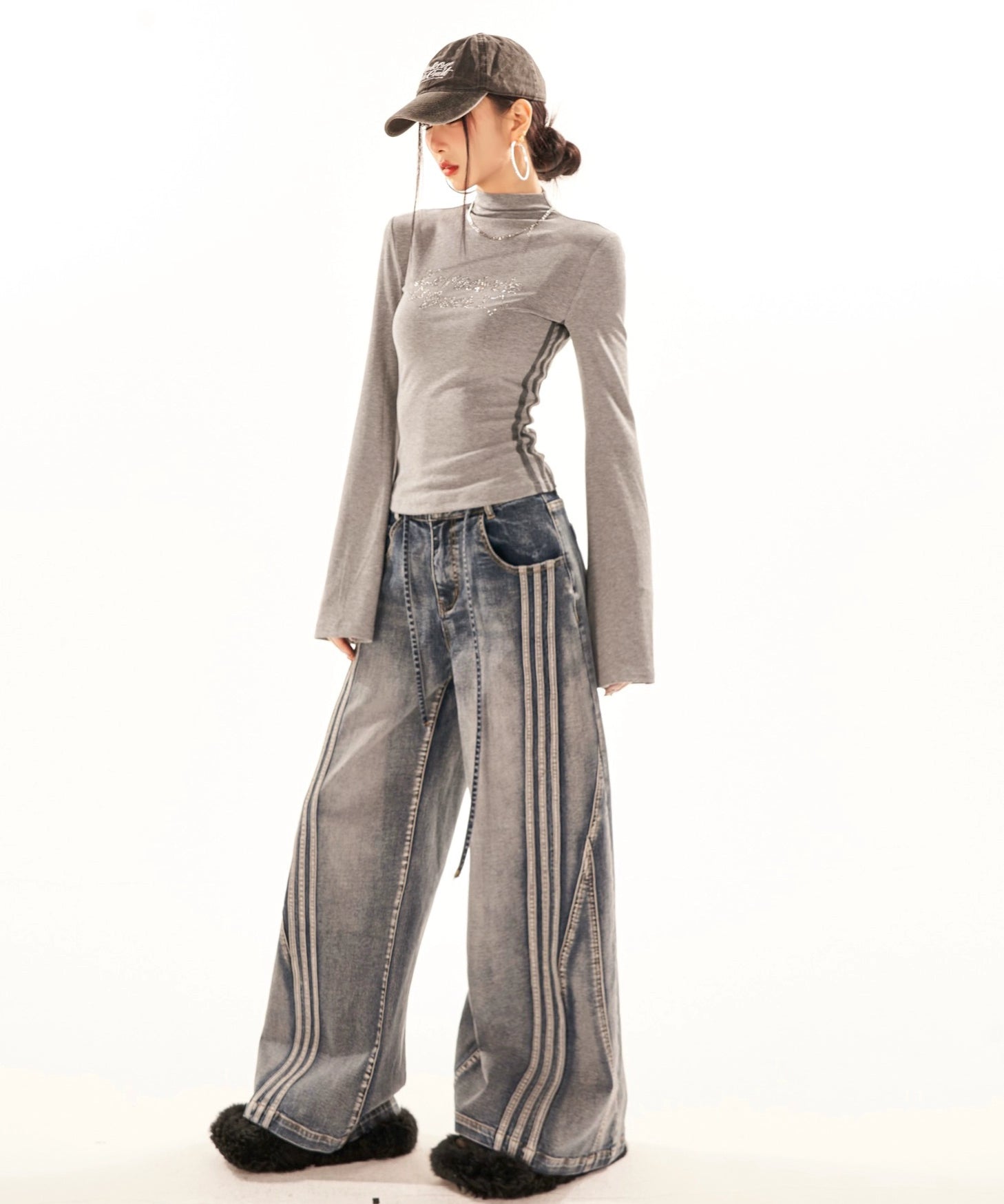 野生zerocircle复古水洗直筒牛仔裤女春季设计感显瘦宽松阔腿裤子