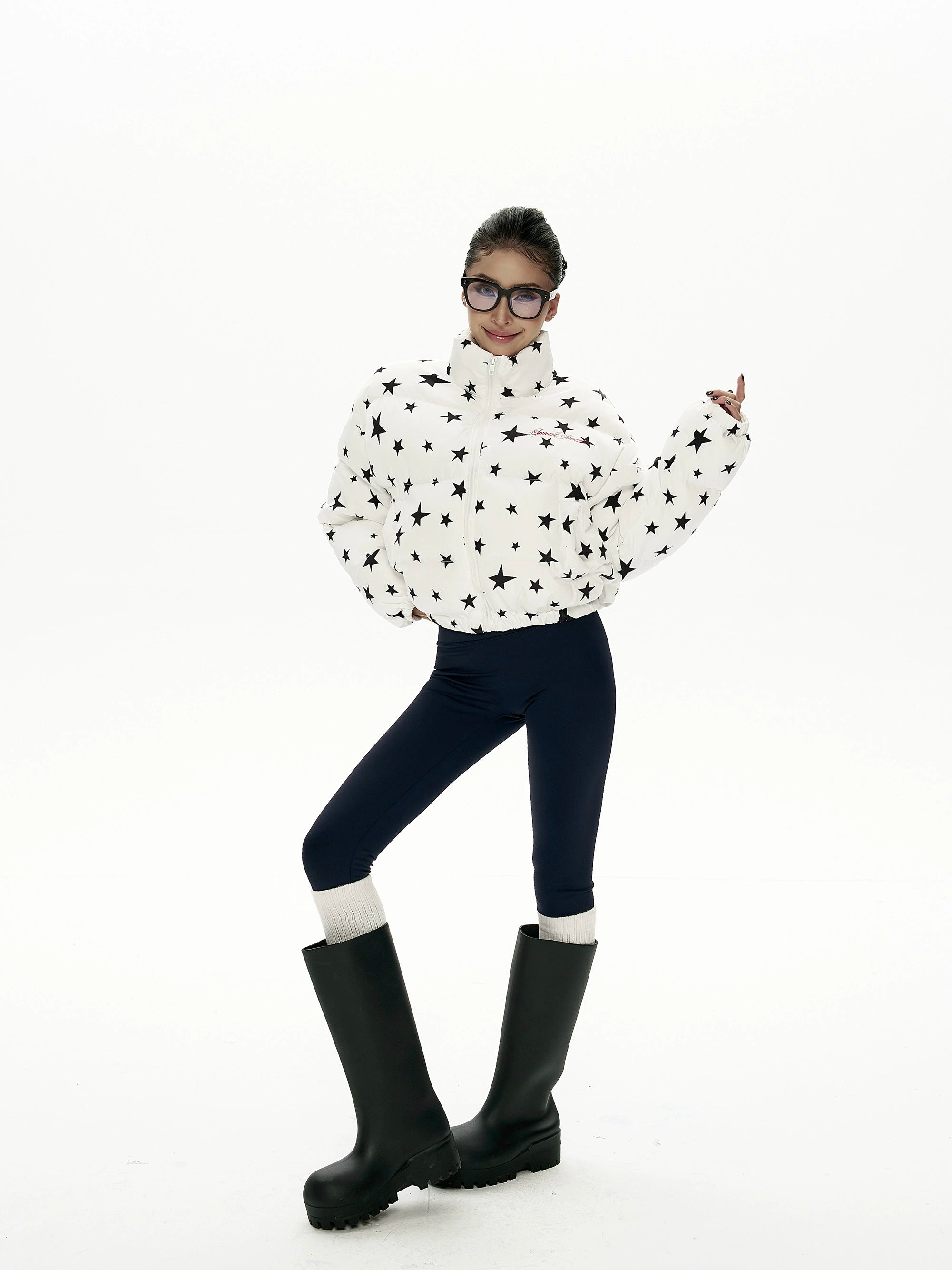 野生zero立领印花短款棉服女秋冬新款设计感小众宽松加厚棉衣外套