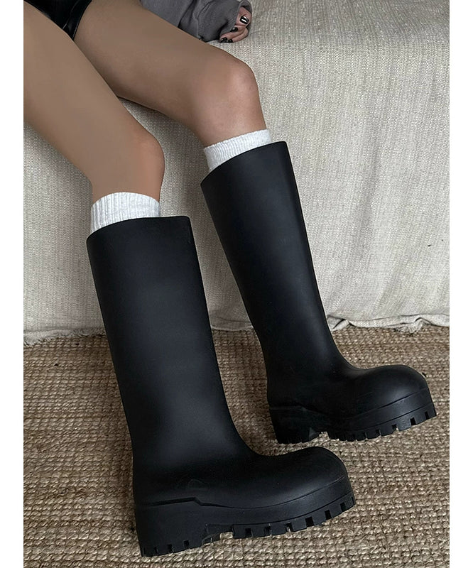 野生zero 黑色高筒骑士靴女秋冬2025新款圆头厚底增高显瘦长靴子