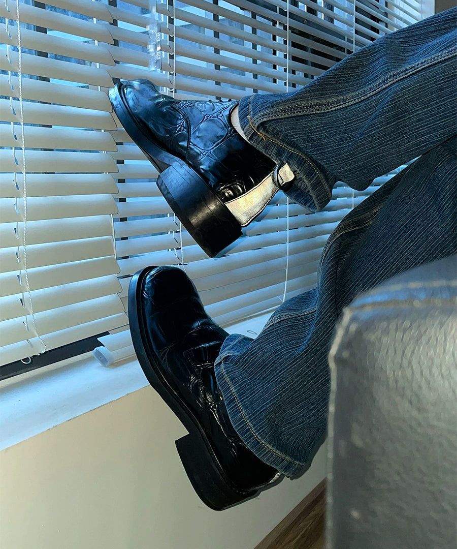 压纹拼接反光D扣通勤德比鞋增高休闲头层牛皮TERRAINCOGNITA