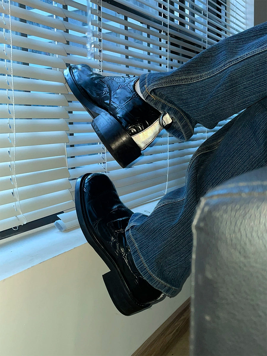 压纹拼接反光D扣通勤德比鞋增高休闲头层牛皮TERRAINCOGNITA