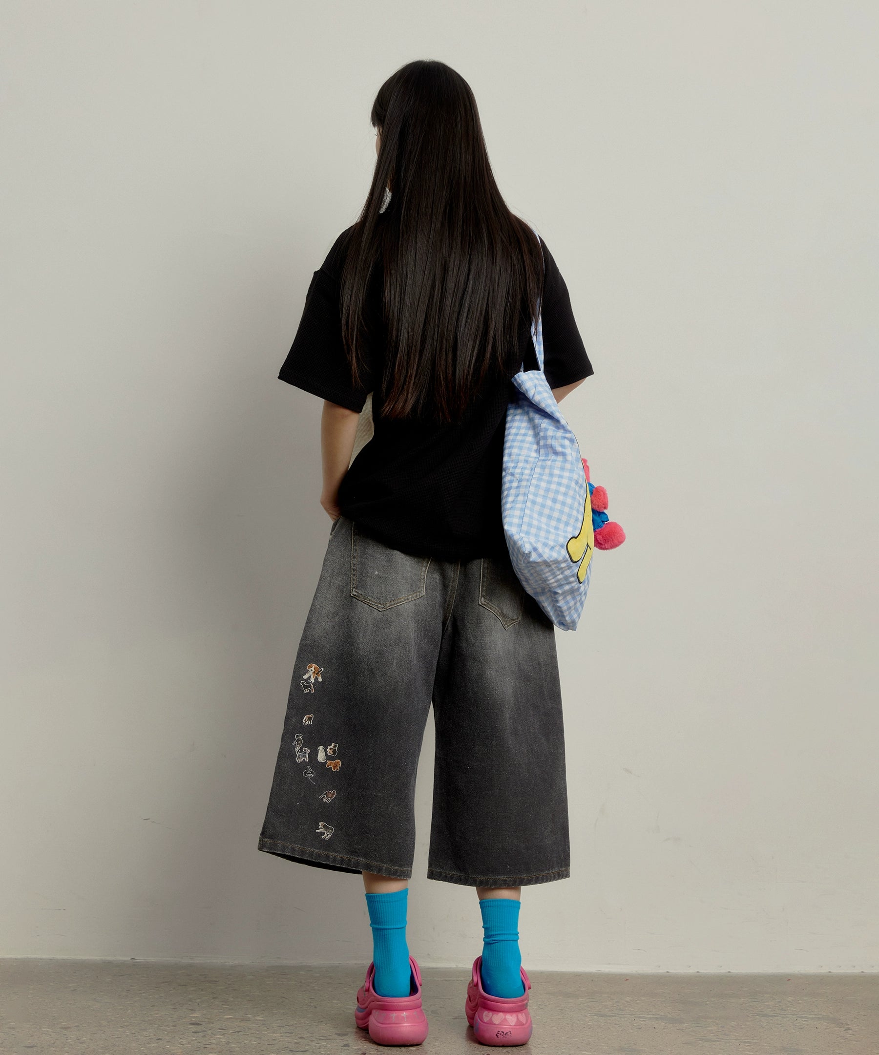 “花语”| eeee小众设计感趣味涂鸦短袖衬衫黑白撞色华夫格衬衣夏