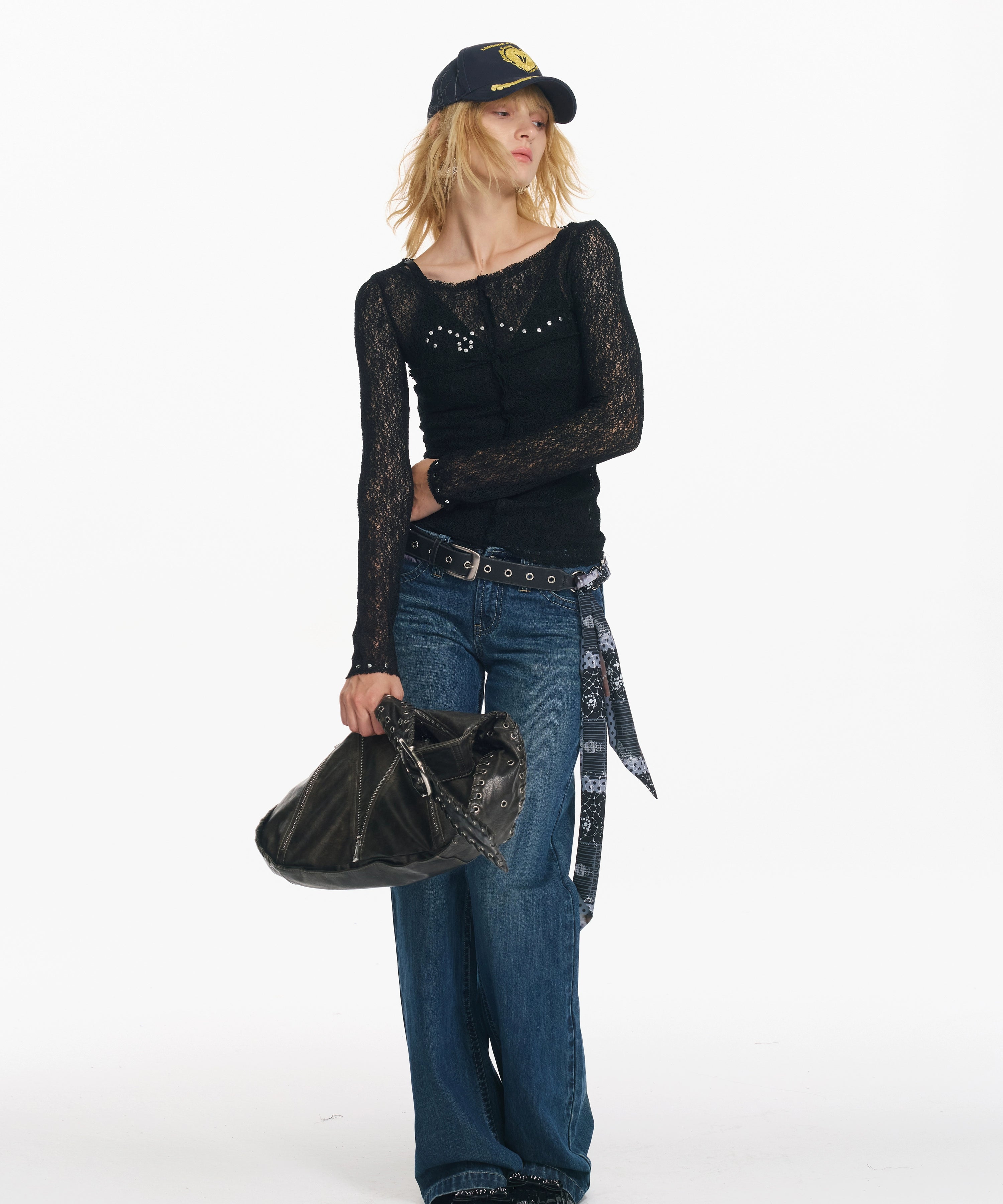 2th Desire 缠绕珠片烫钻设计小众镂空朋克感修身显瘦罩衫上衣女