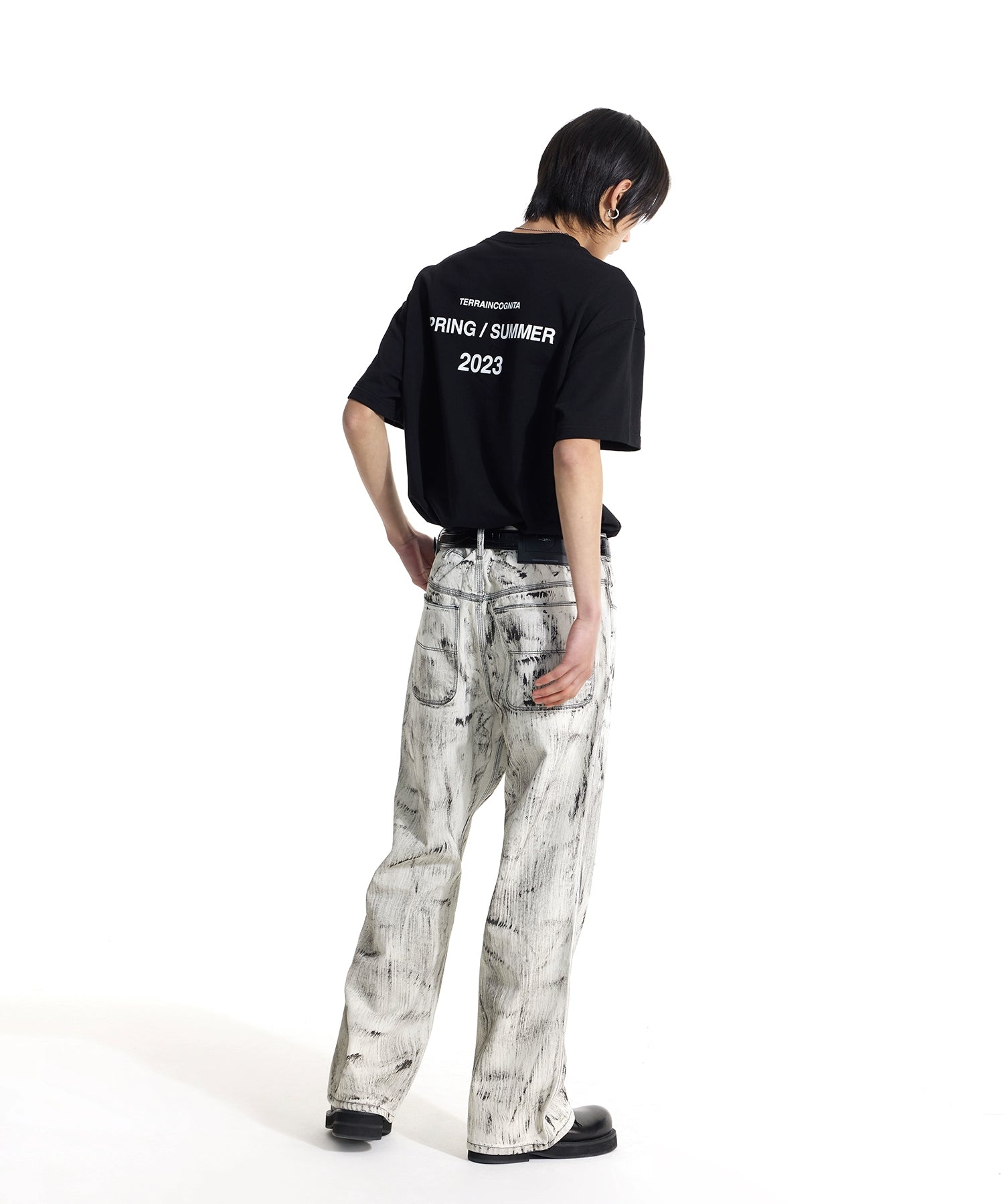 侯雯元明星同款做旧刷漆肌理宽松直筒牛仔百搭长裤TERRAINCOGNITA