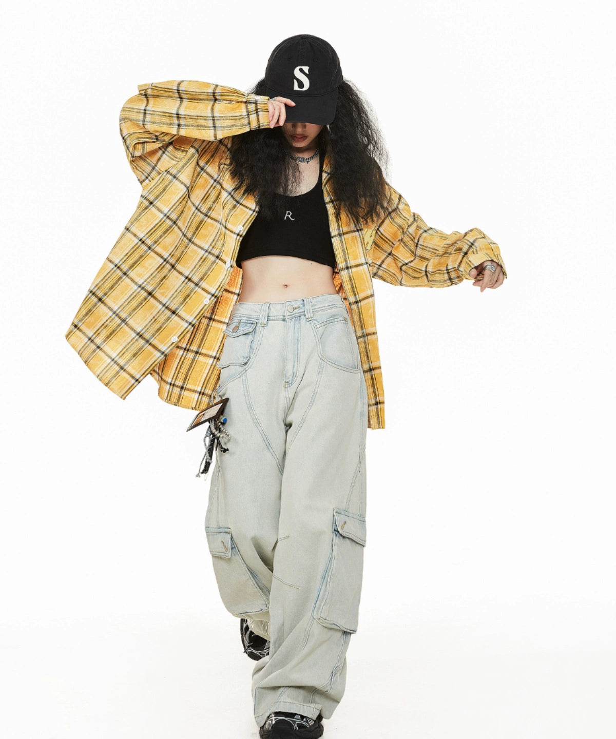 ICH MODE 美式复古格子衬衫女2025年秋冬新款高级感宽松休闲上衣