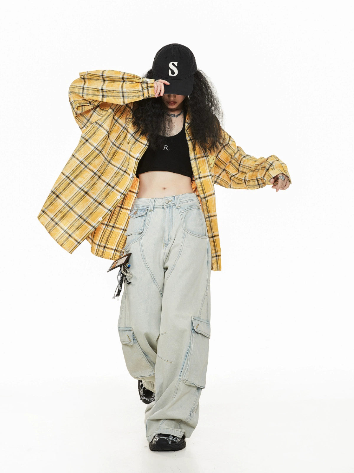 ICH MODE 美式复古格子衬衫女2025年秋冬新款高级感宽松休闲上衣