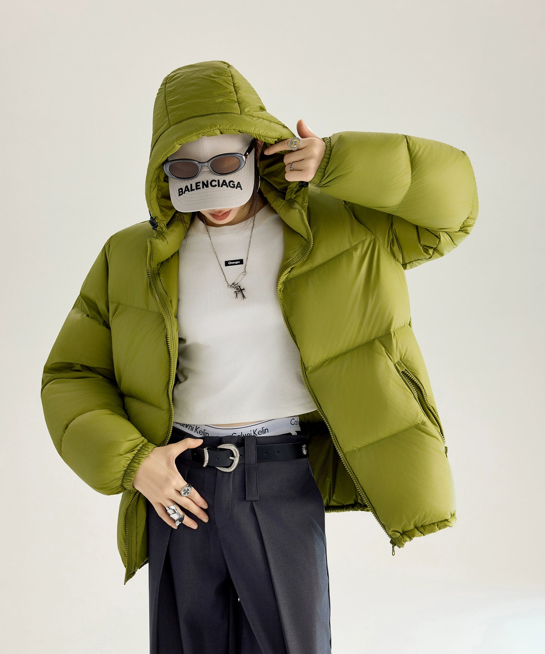 ICH MODE 美式复古泡芙连帽羽绒服女冬季90白鸭绒防寒保暖面包服