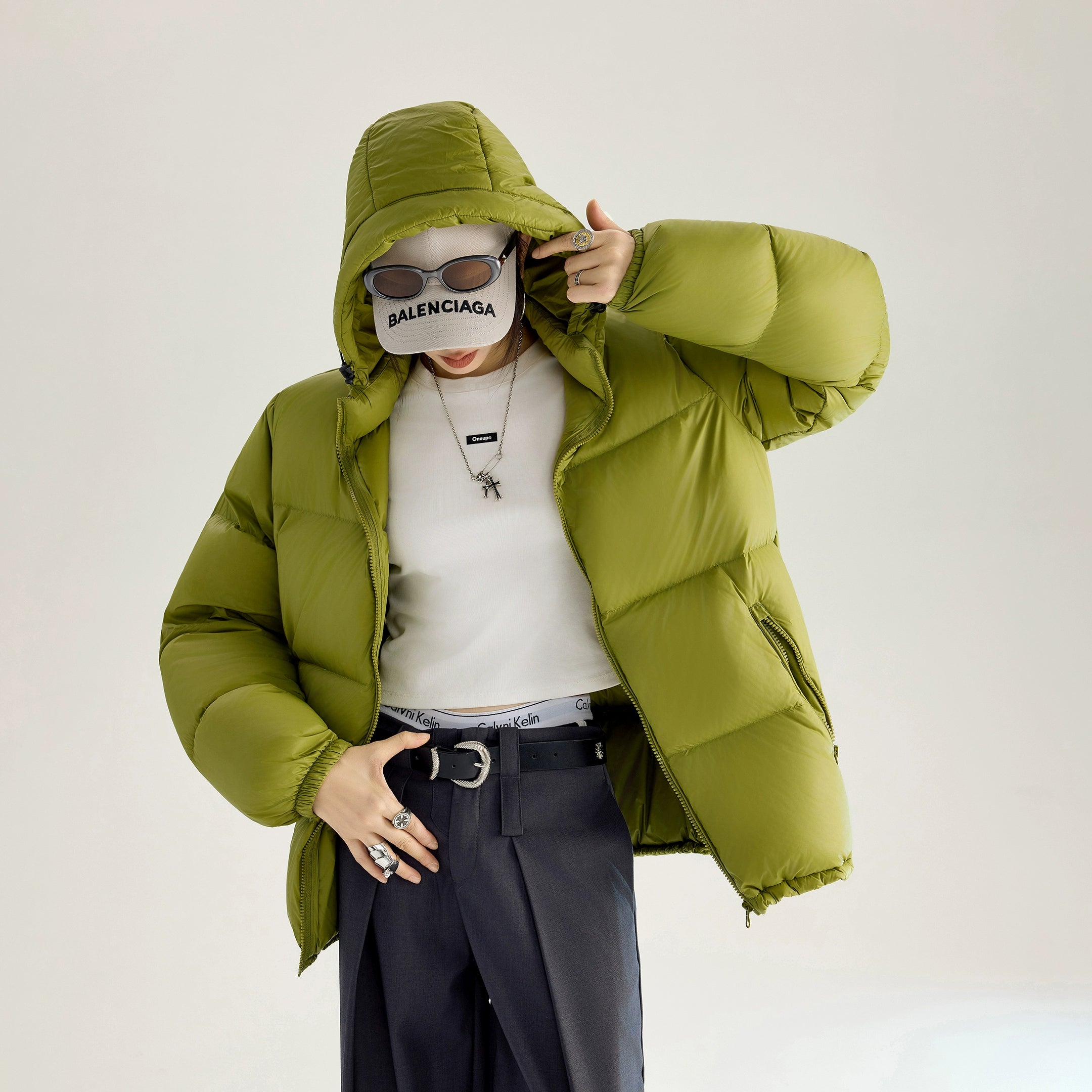 ICH MODE 美式复古泡芙连帽羽绒服女冬季90白鸭绒防寒保暖面包服