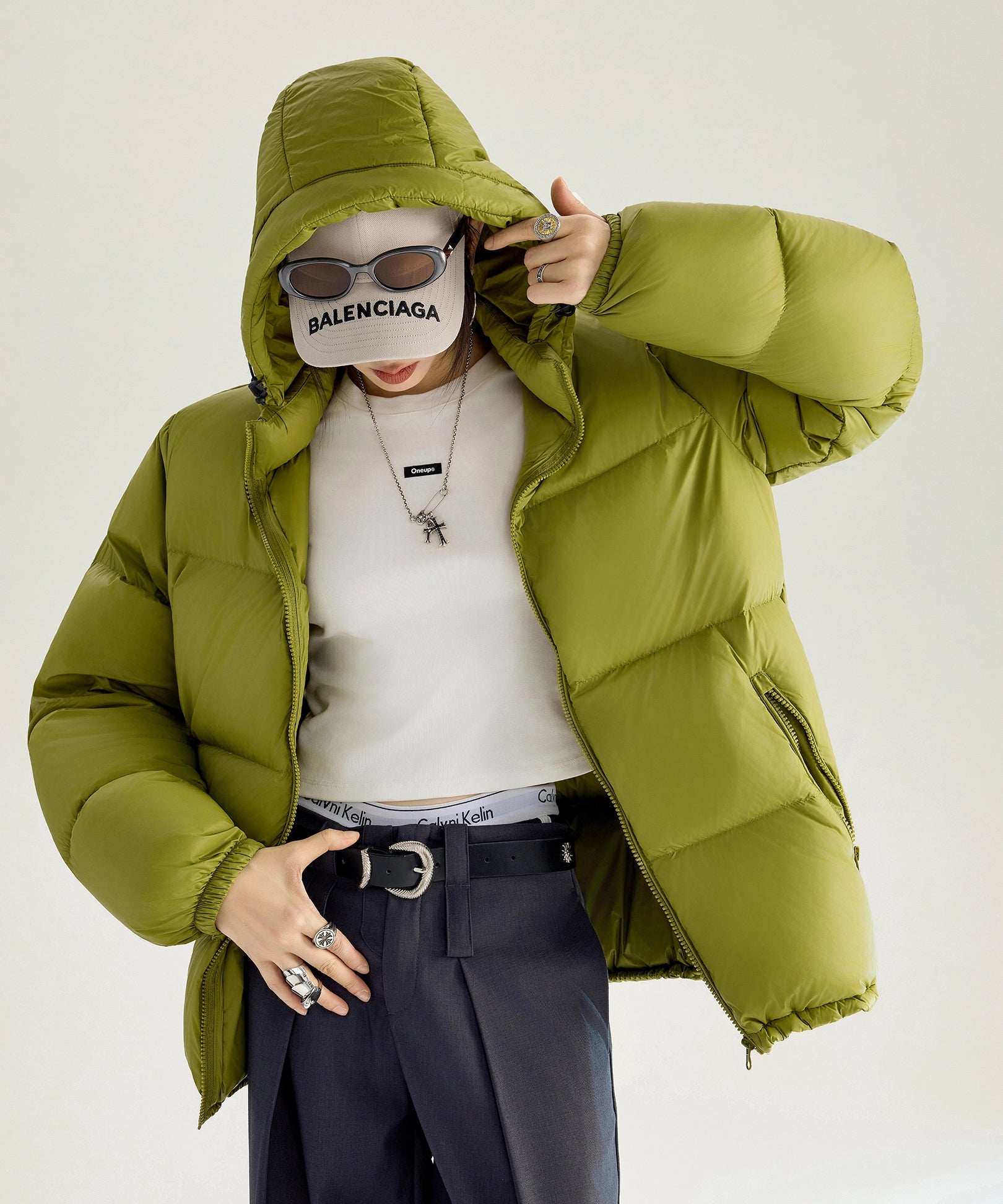 ICH MODE 美式复古泡芙连帽羽绒服女冬季90白鸭绒防寒保暖面包服