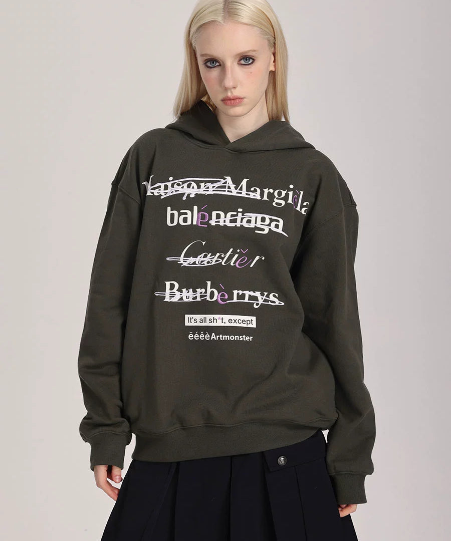 eeeeArtmonster创意"恶搞"标语美式连帽卫衣男女高街ins情侣帽衫