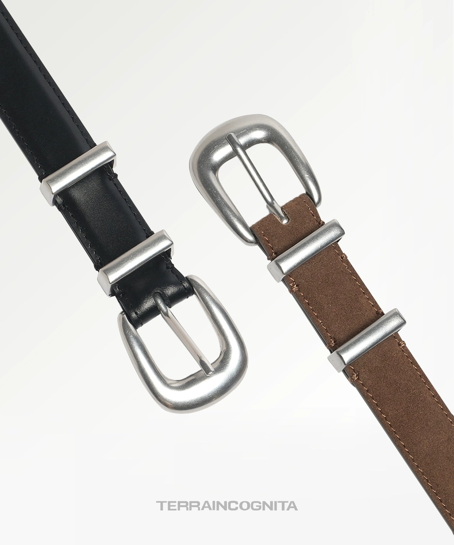 头层牛皮/棕麂皮银扣复古老钱风细款男女腰带TERRAINCOGNITA