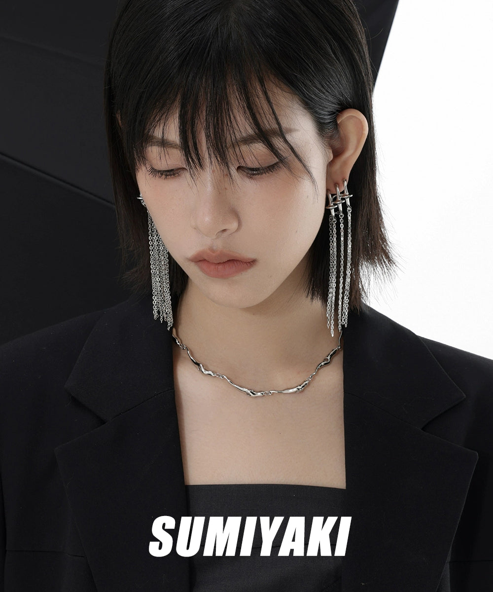 挂耳染既视感！SUMIYAKI机械流苏耳环女大气高级感银色耳挂耳饰