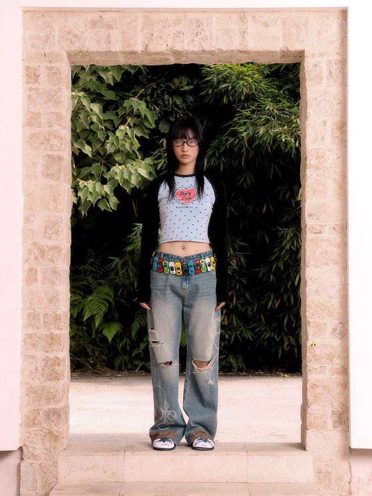 “点子多多” | eeeeArtmonster24FW波点手绘爱心辣妹长袖打底衫