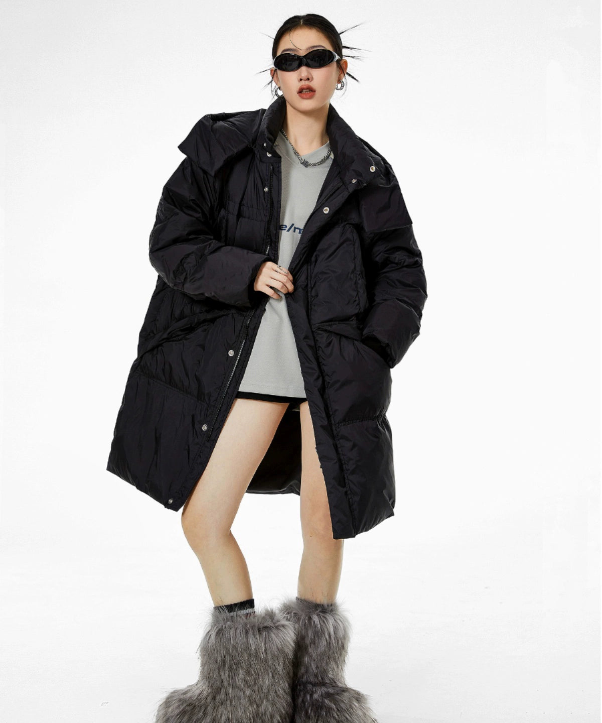 ICH MODE 美式复古中长款羽绒服女款冬季流行面包服外套2024新款