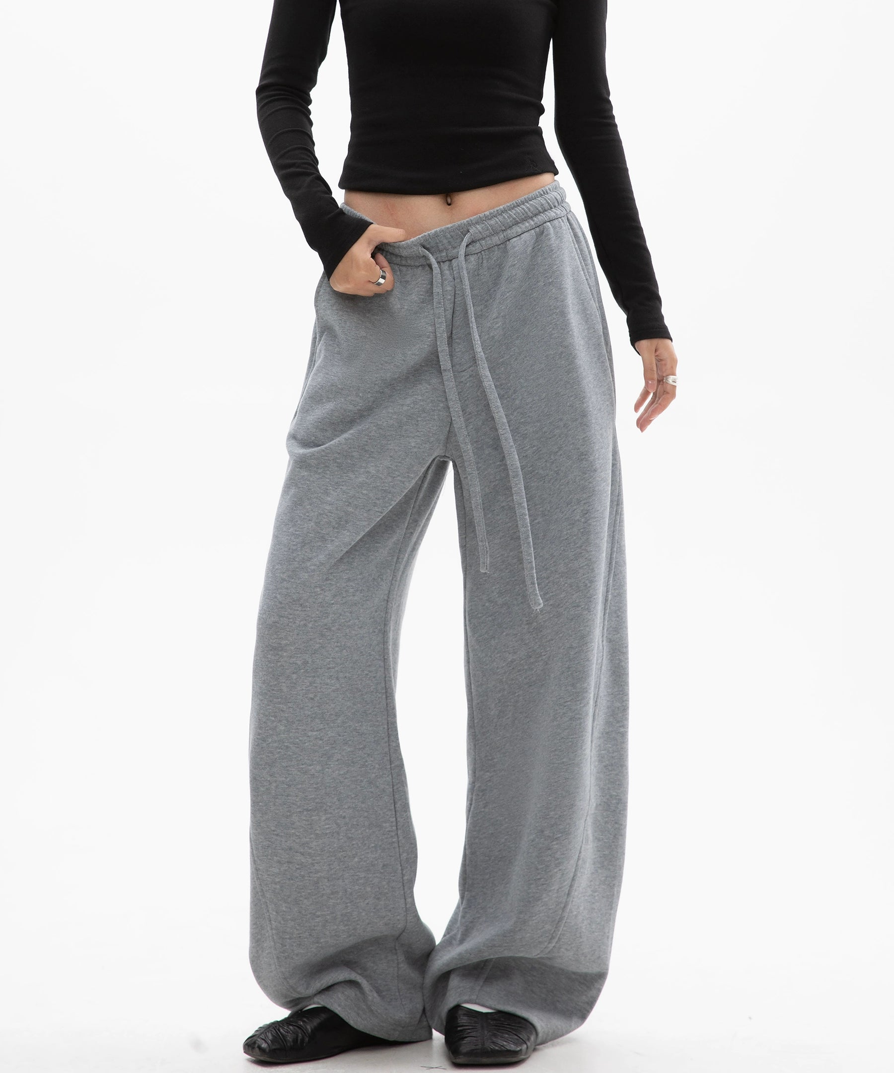 ICH MODE 美式加绒休闲裤女秋冬新款运动卫裤宽松直筒百搭阔腿裤