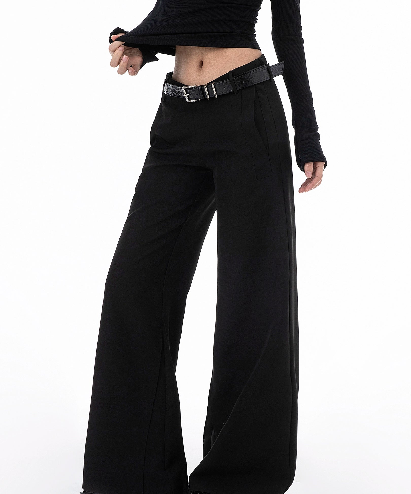 ICH MODE 美式复古低腰微喇休闲裤女宽松直筒长裤运动裤阔腿裤子