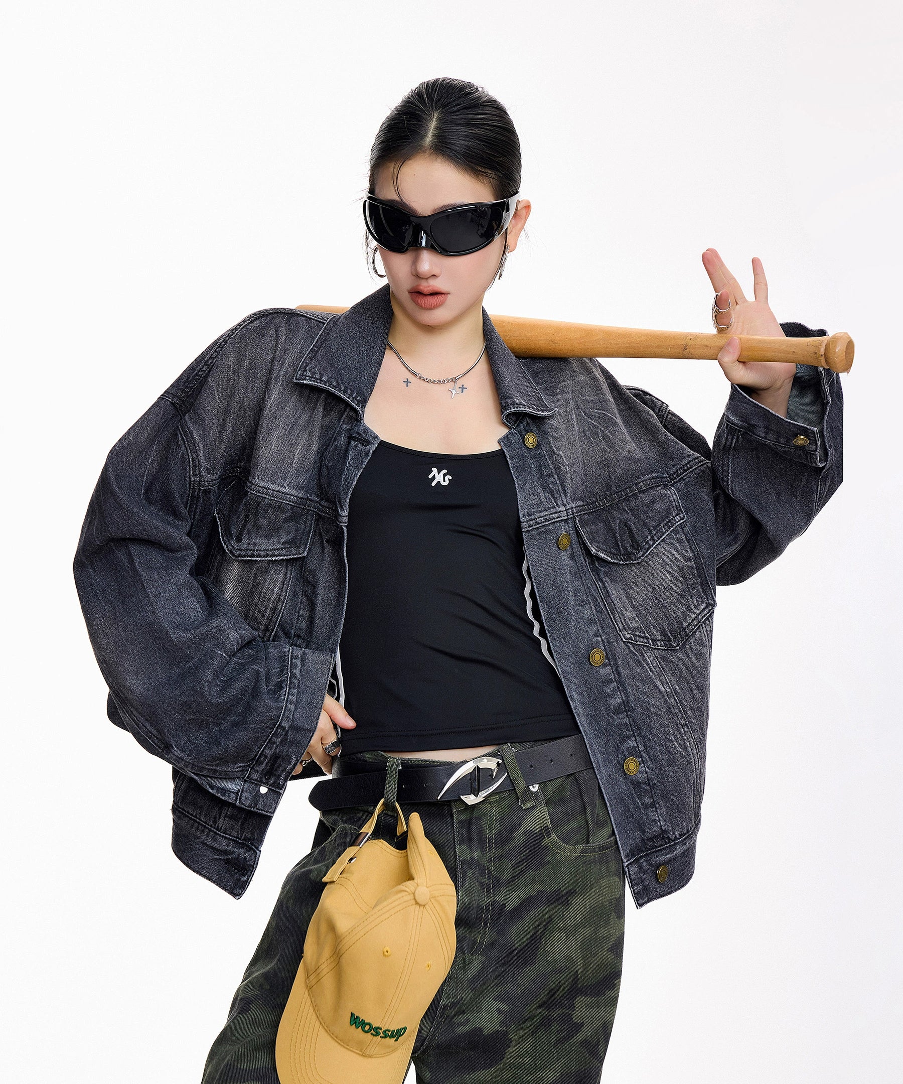 ICH MODE 美式复古水洗牛仔外套女2025新款秋季宽松夹克短上衣潮