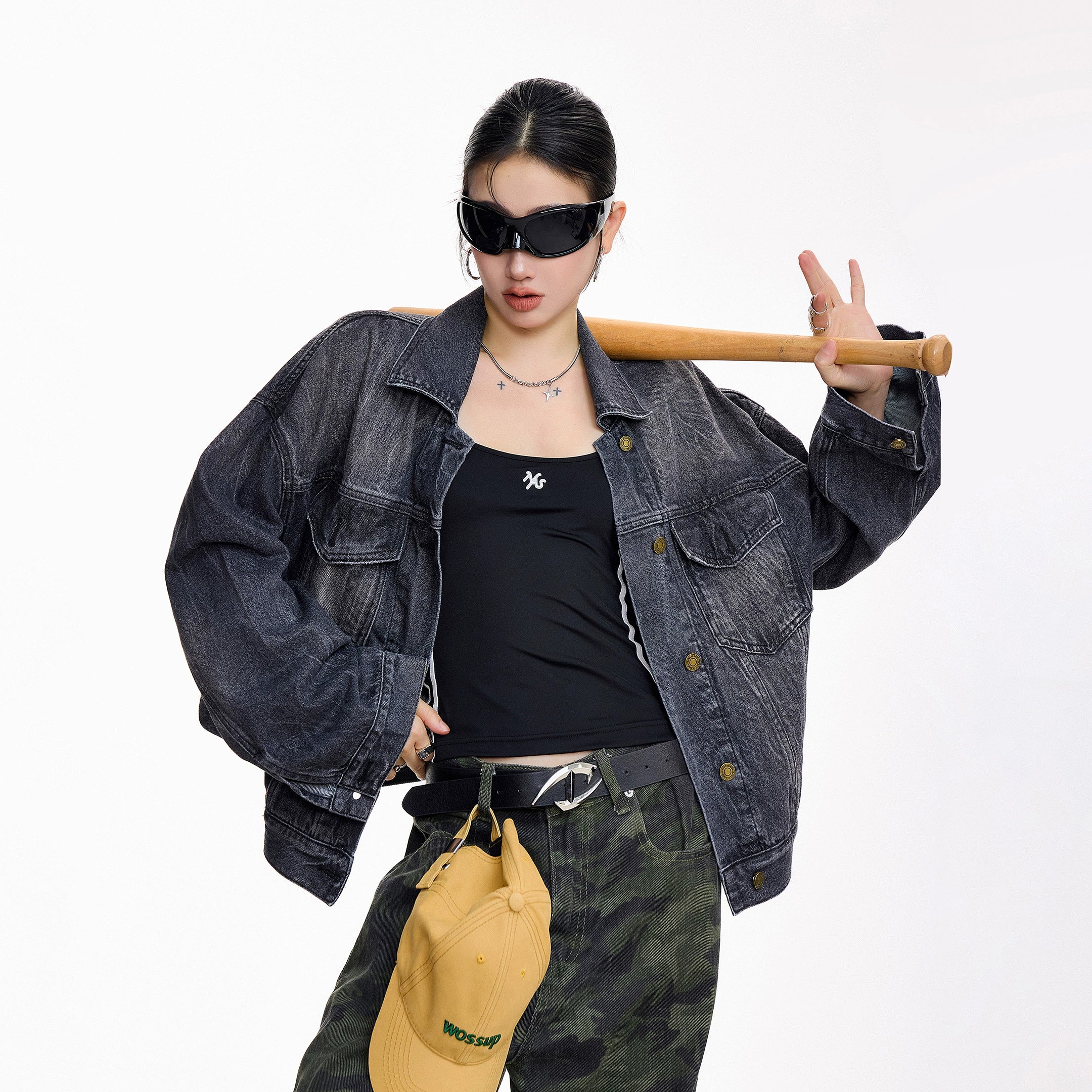 ICH MODE 美式复古水洗牛仔外套女2025新款秋季宽松夹克短上衣潮