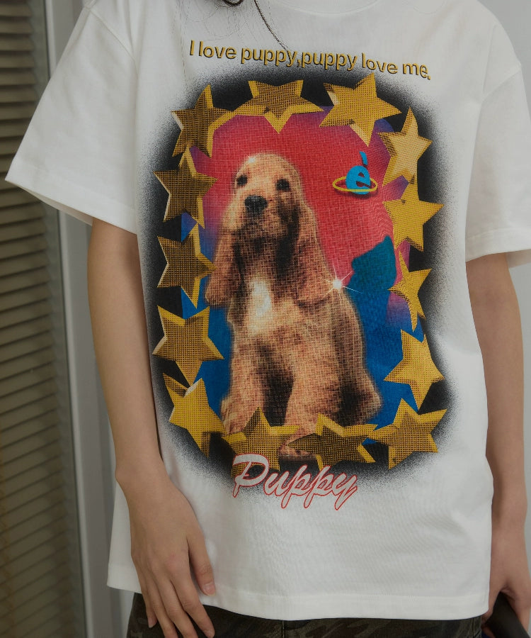 “金星美卡”｜eeee原创美式复古趣味美卡犬短袖小众设计感T恤夏